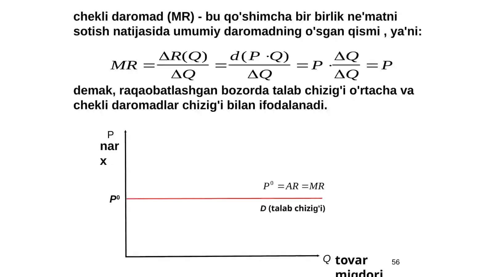 Raqobatlashgan bozorda, qisqa muddatli oraliqda firma foydasini maksimallashtirish va uning taklifi 4