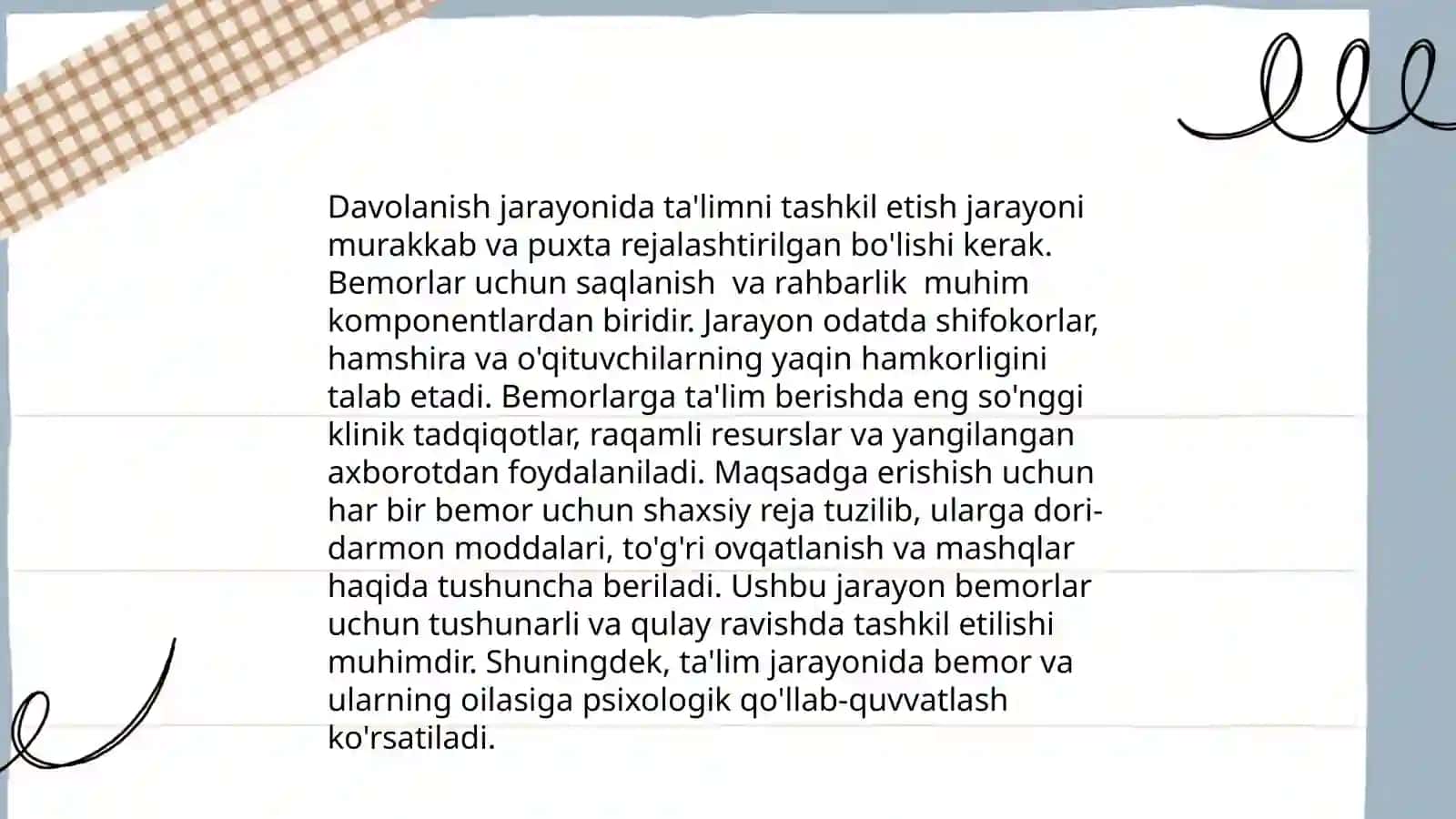 Tibbiyot muassasalari stationlarida uzoq muddatli davolanayotgan bolalar uchun taʼlim muhitini yaratish va qoʻllab-quvvatlash 4