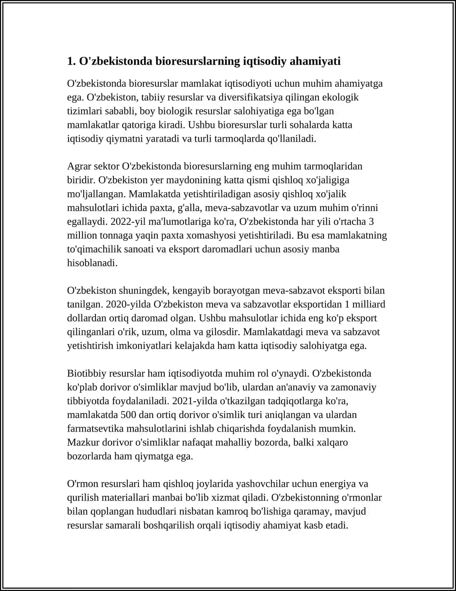 Oʻzbekistonda Bioresurslardan Iqtisodiy Foydalanish Muammolari 4