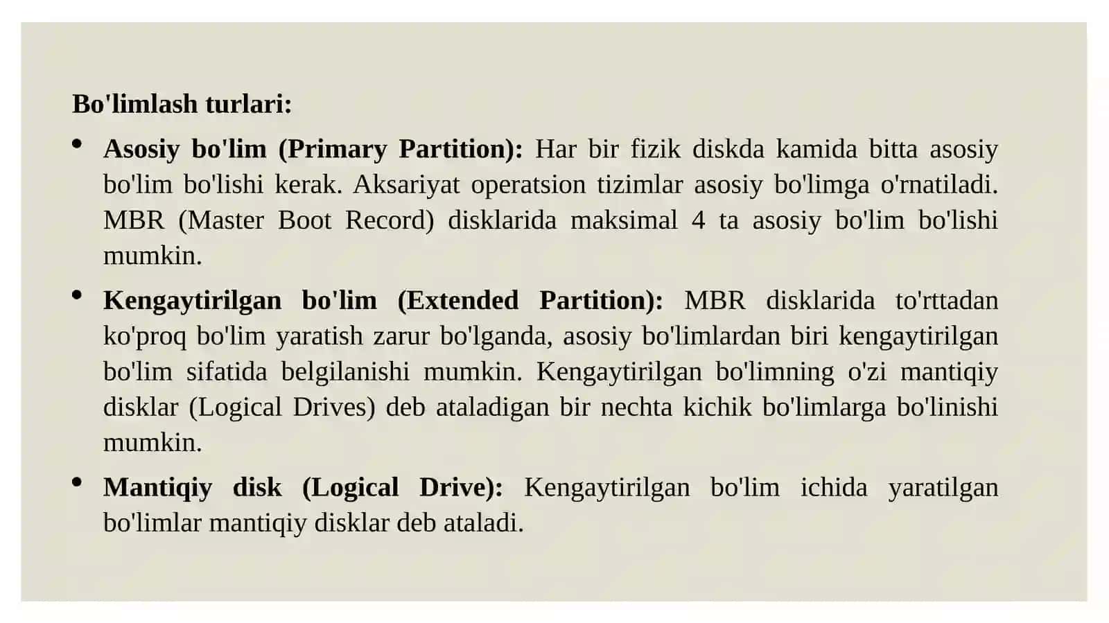 Disklarni bo'limlash va formatlash 4
