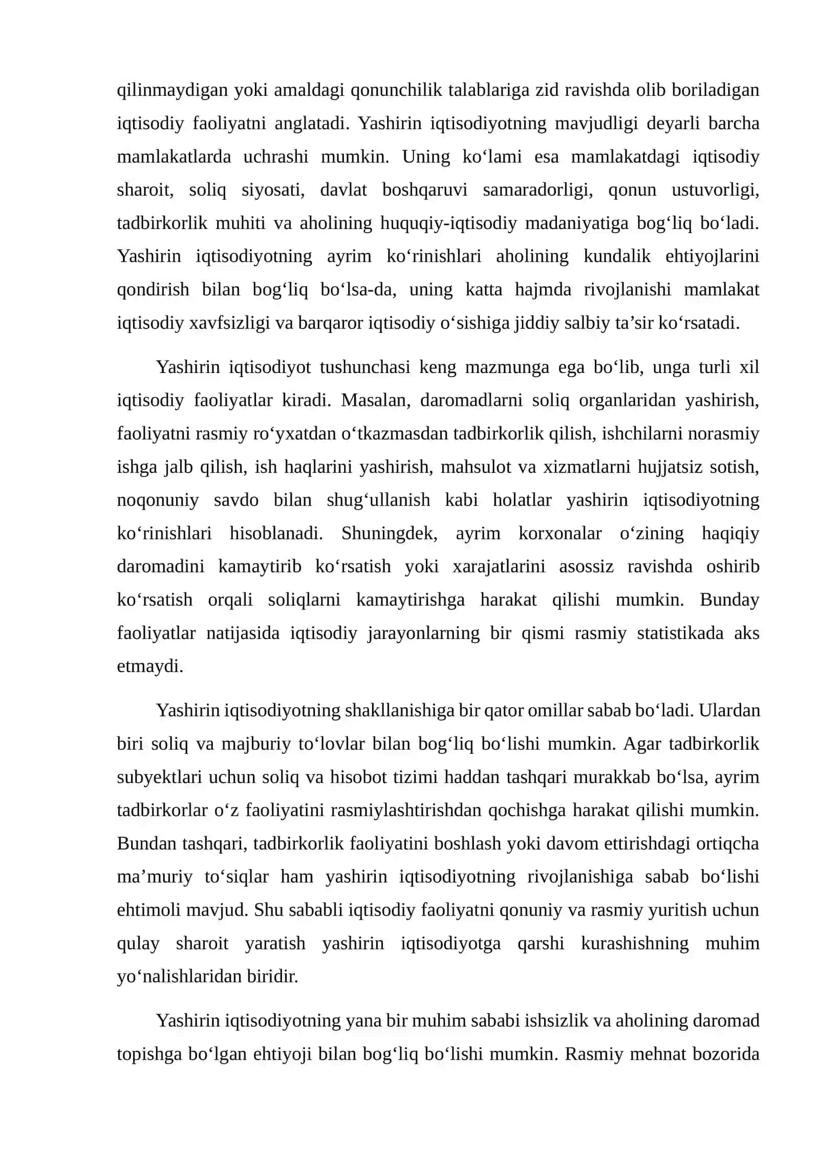 IQTISODIY O‘SISHGA XAVF TUG‘DIRUVCHI YASHIRIN IQTISODIYOT, KORRUPSIYA, NOQONUNIY MOLIYAVIY OPERATSIYALAR VA IQTISODIY JINOYATLARNING OQIBATLARI 4