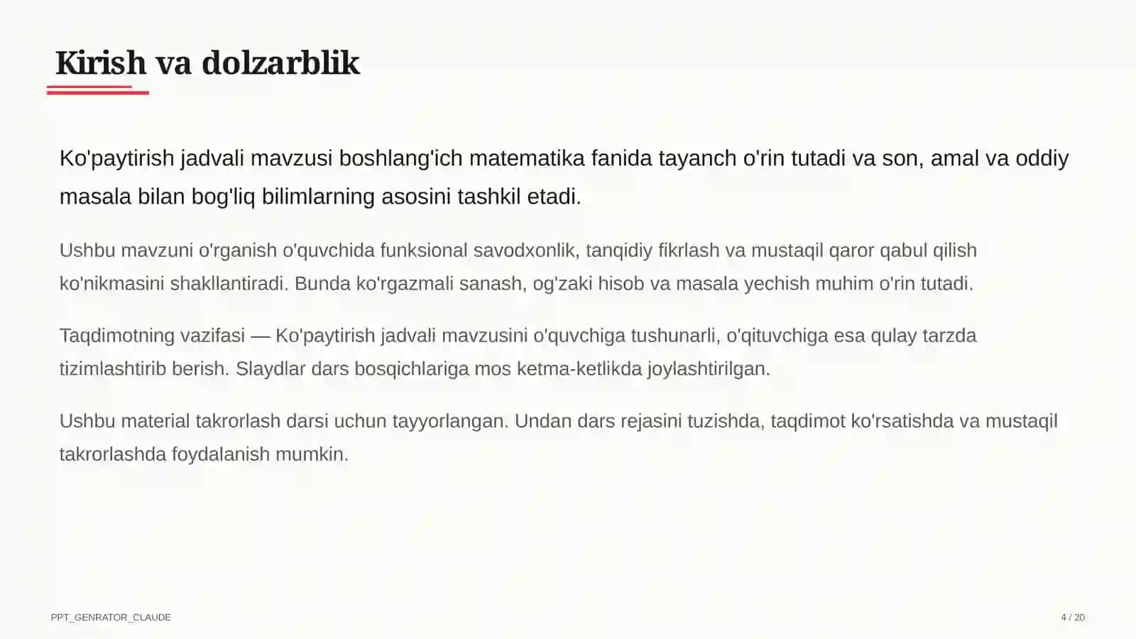 Ko'paytirish jadvali (2-sinf) 4