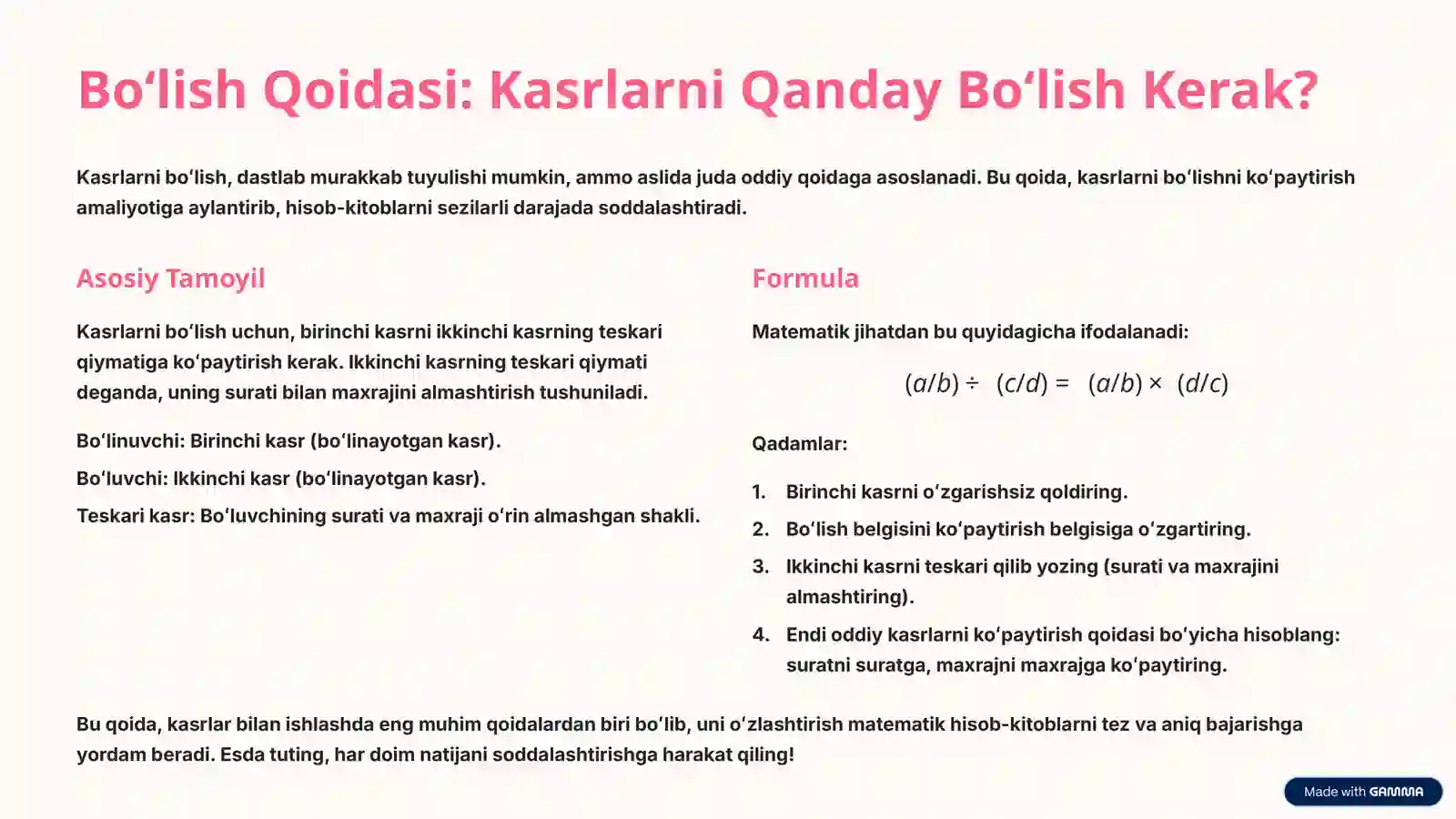 Toʻgʻri Kasrni Toʻgʻri Kasrga Boʻlish 4