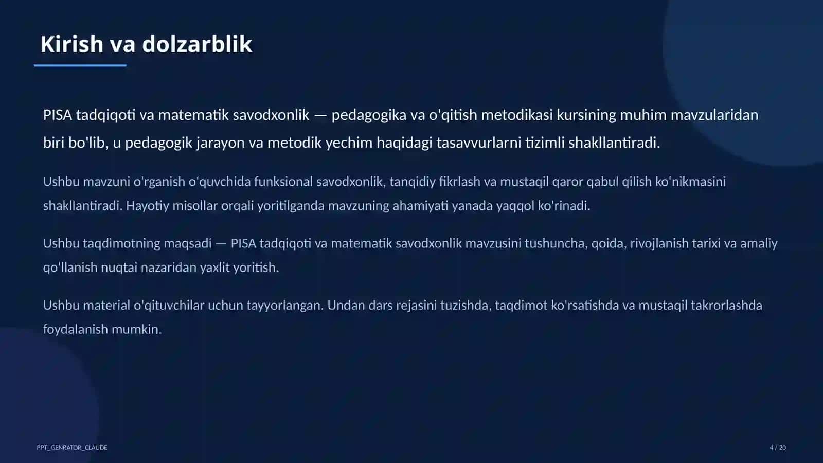 PISA tadqiqoti va matematik savodxonlik 4