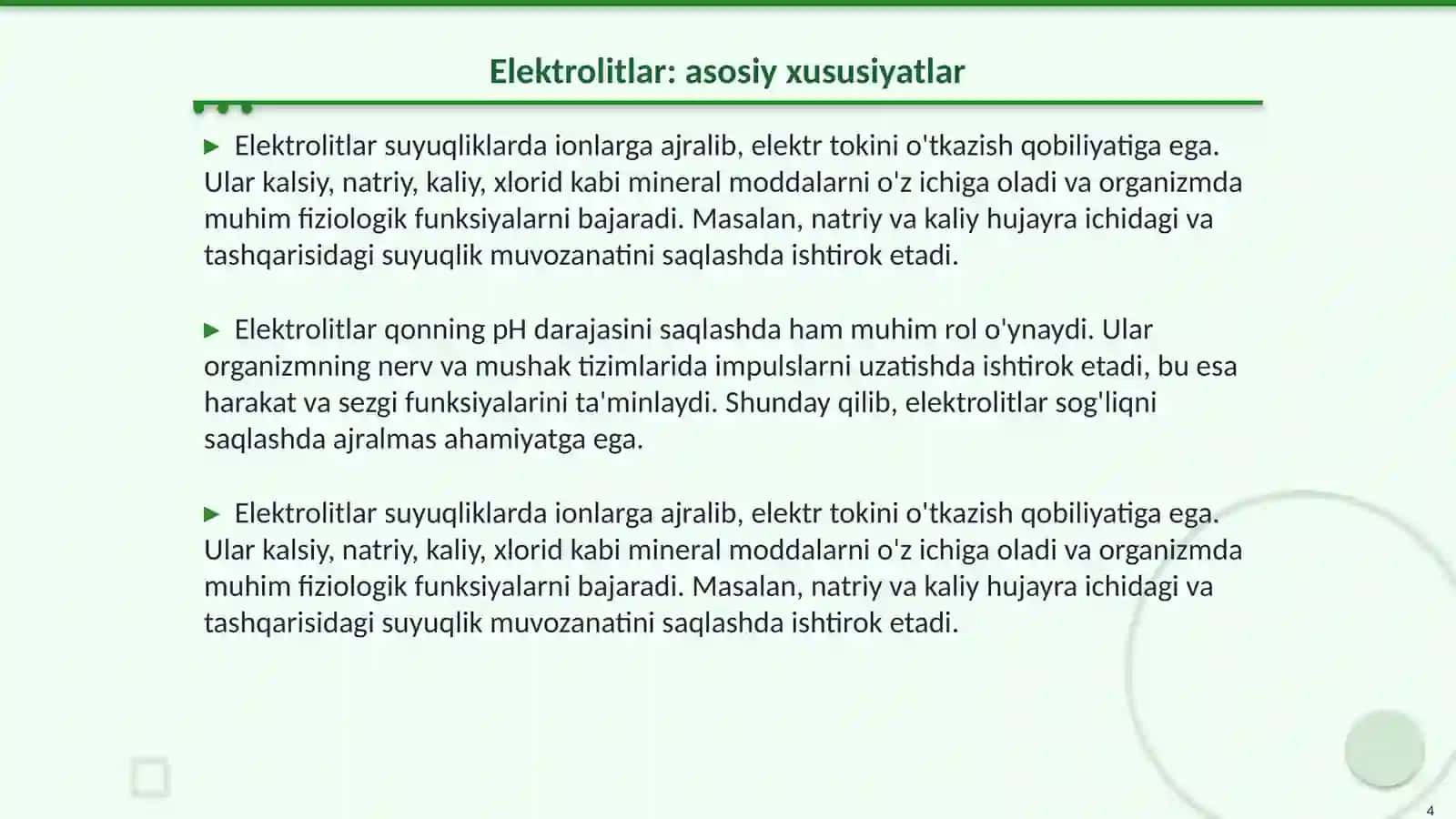 Tibbiyotda biologik suyuqliklar va elektrolit va noelektrolitlar 4