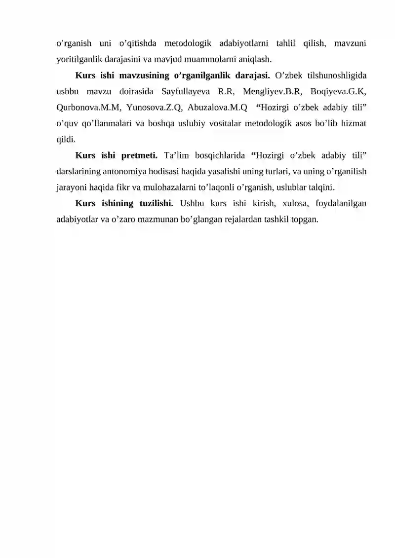 '‘HOZIRGI O’ZBEK ADABIY TILI’’ KAFEDRASI KURS ISHI 4
