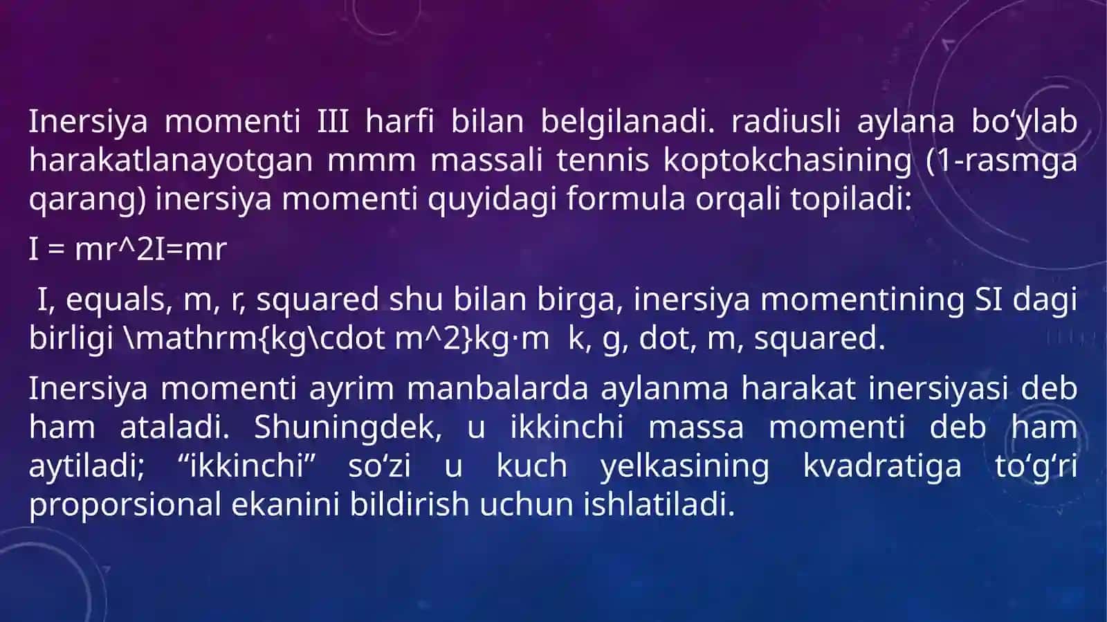 Jisimlarning inertsiya momentlarini hisoblash 4