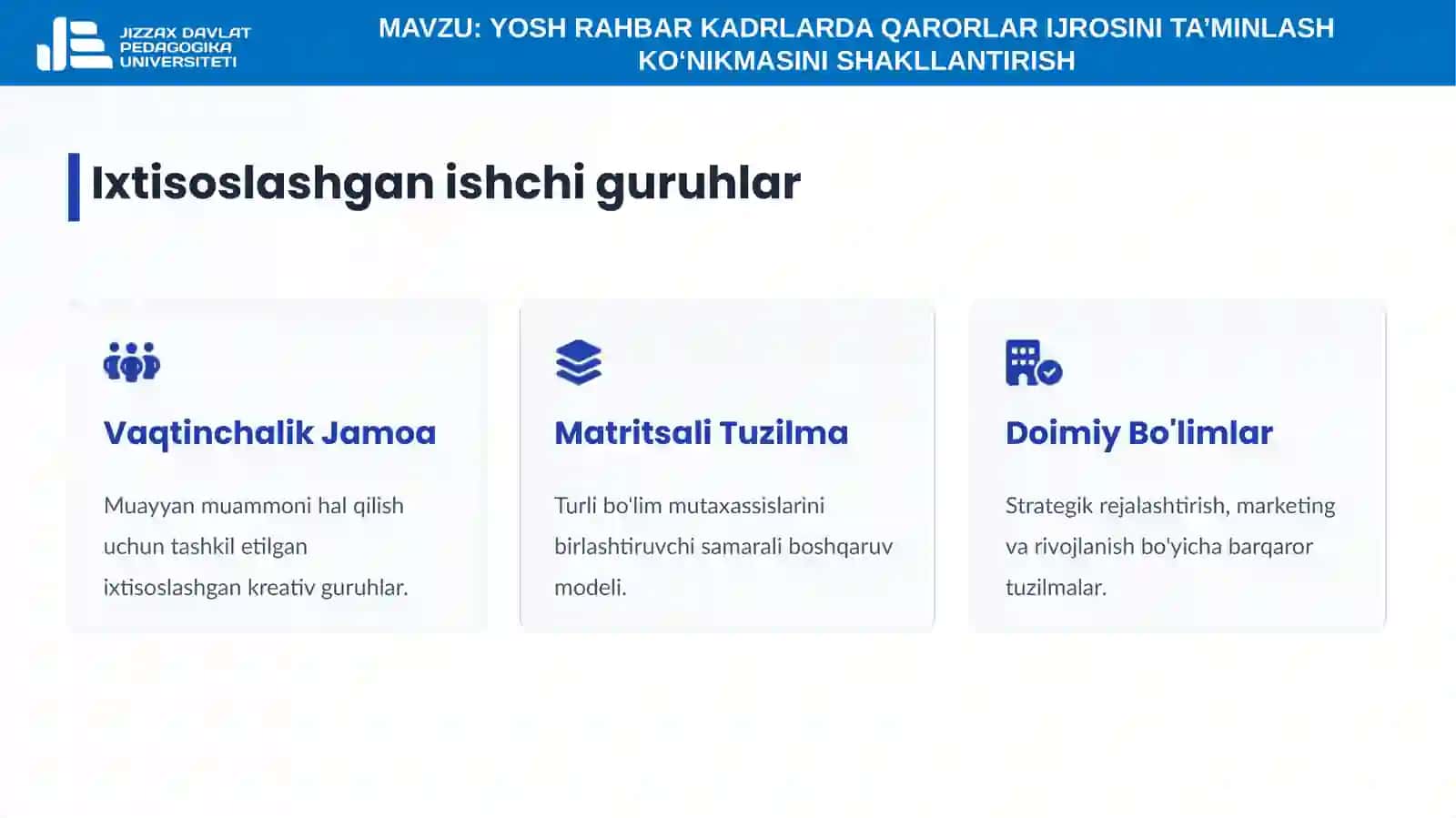 20-mavzu. Yosh rahbar kadrlarda qarorlar ijrosini ta’minlash ko‘nikmasini shakllantirish 4