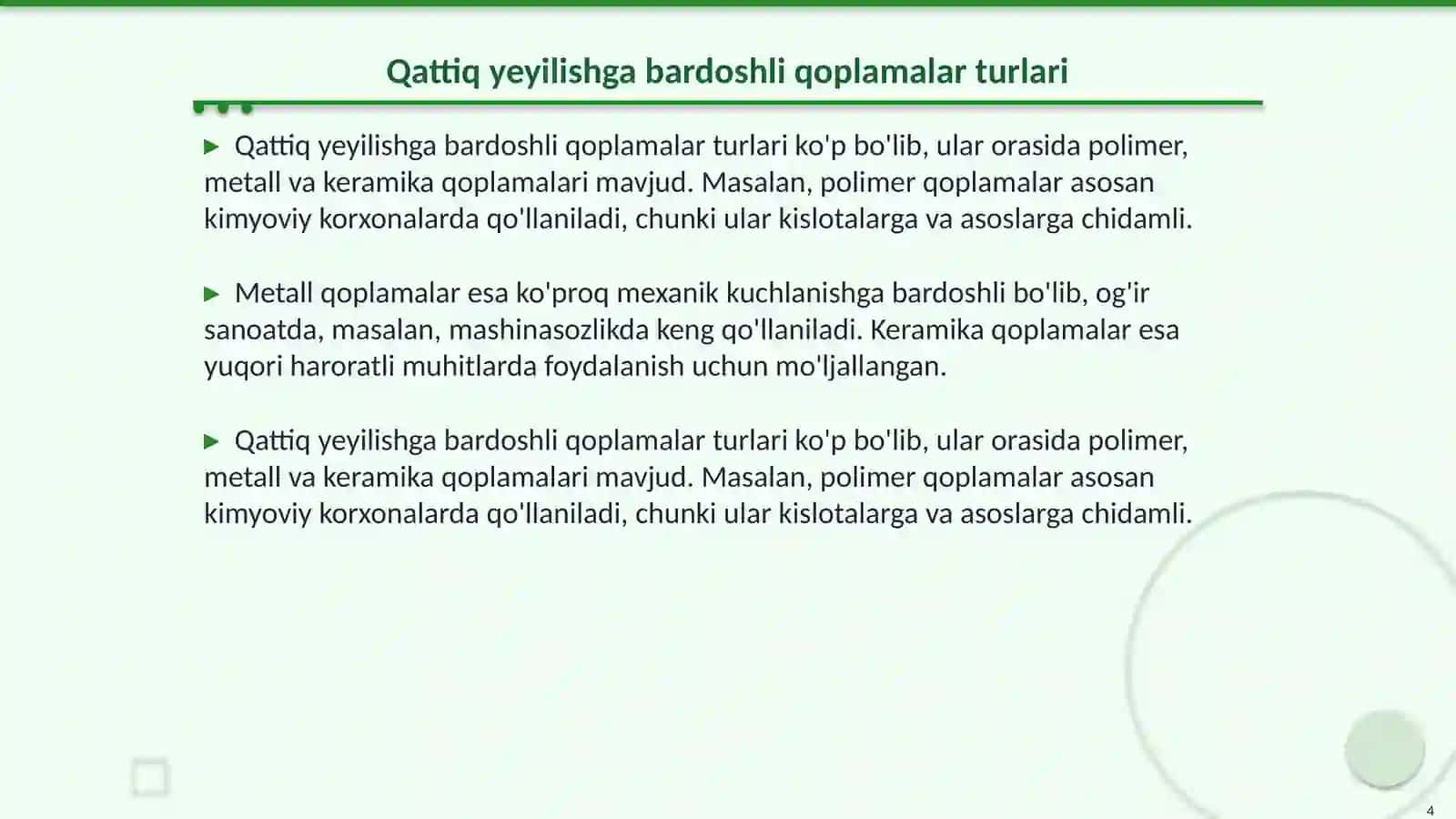 Qattiq yeyilishga bardoshli qoplamalar 4