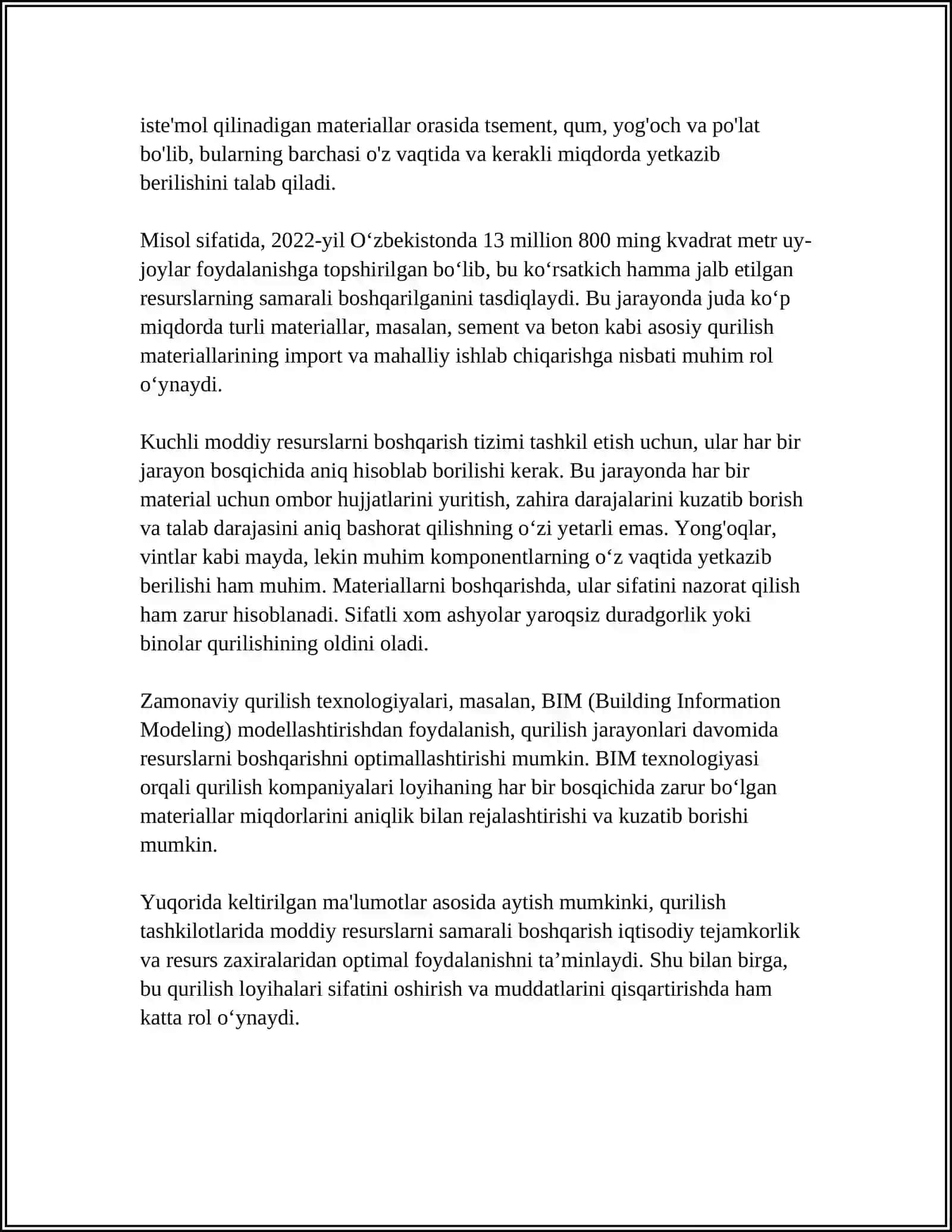 QURILISH TASHKILOTLARIDA MODDIY VA MEHNAT RESURSLARIDAN FOYDALANISHNI TAXLILI 4
