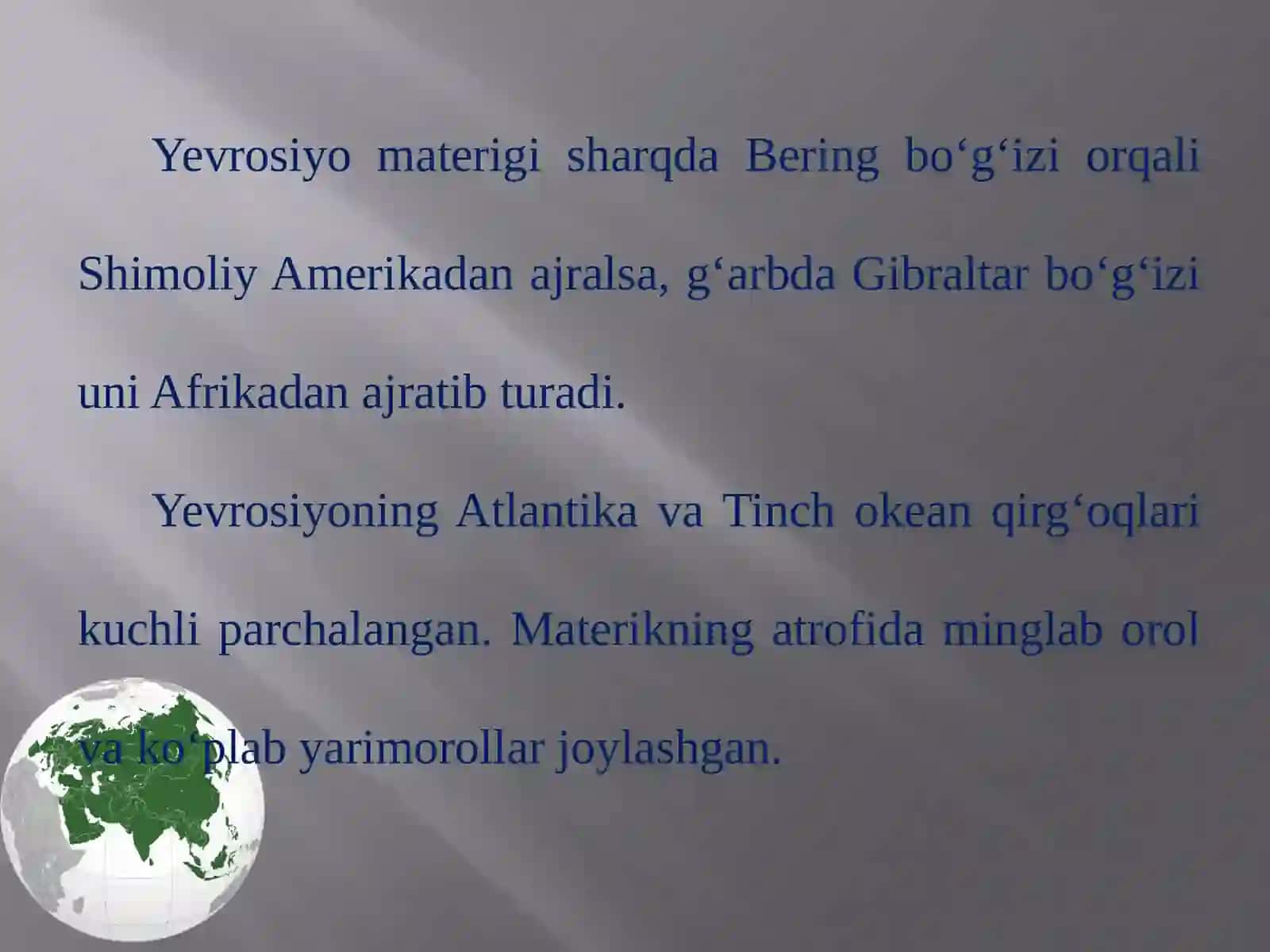 7-sinf Geografiya fanidan Yevrosiyoning geografik o'rni, o'rganilish tarixi dars ishlanma 4
