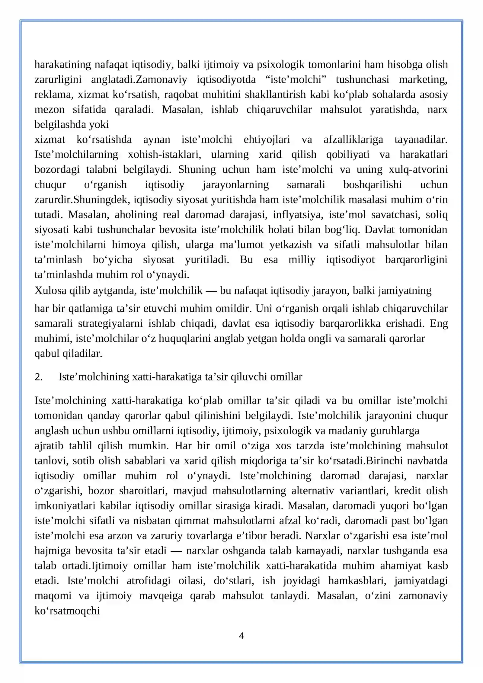 Bozor iqtisodiyoti sharoitida iste’molchilarning  xatti-harakati va tanlovi Kurs ishi 4