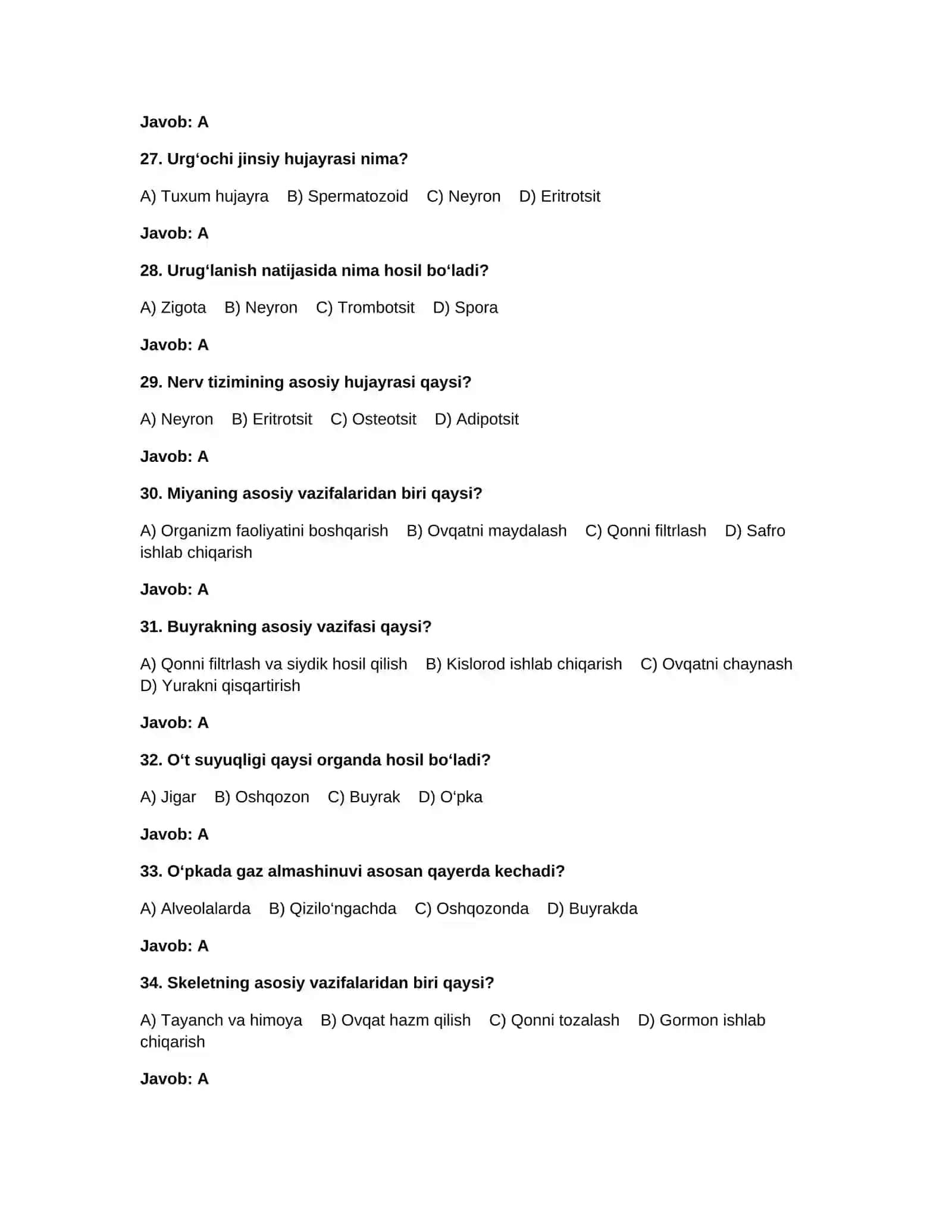 BIOLOGIYADAN 500 TA TEST VA JAVOBLAR 4