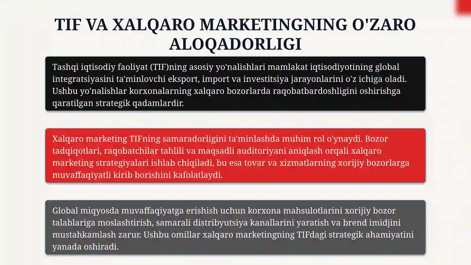 Korxona tashqi iqtisodiy faoliyatining rivojlanishida xalqaro marketingning 4