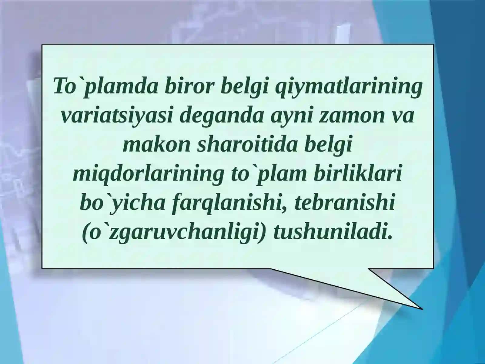 VARIATSIYA, ASIMMETRIYA VA EKSSESS KO`RSATKICHLARI 4