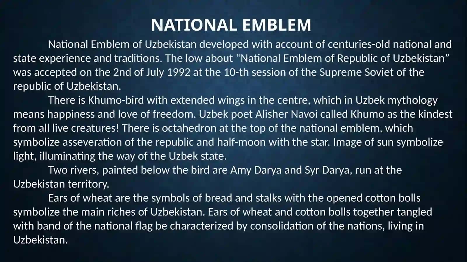 NATIONAL SYMBOLS OF THE REPUBLIC OF UZBEKISTAN 4