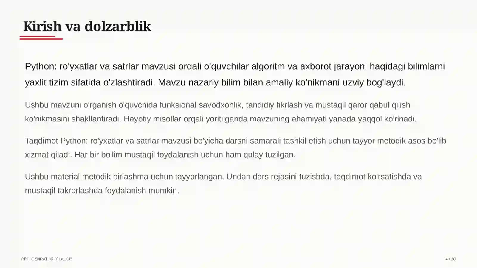Python: ro'yxatlar va satrlar (9-sinf) 4