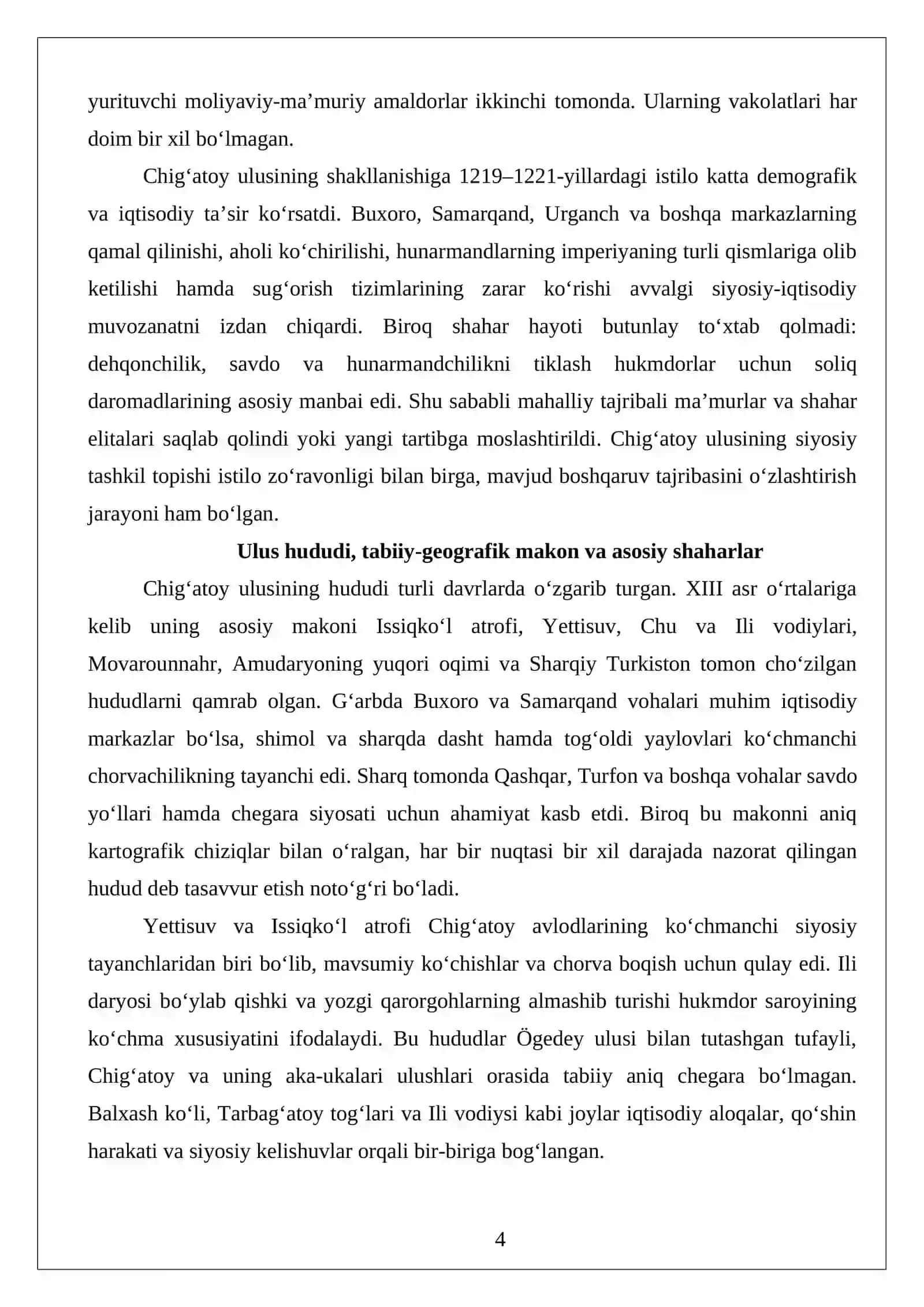 Chig‘atoy ulusining tashkil topishi: hududi, siyosiy tuzilishi va boshqaruv tizimi 4