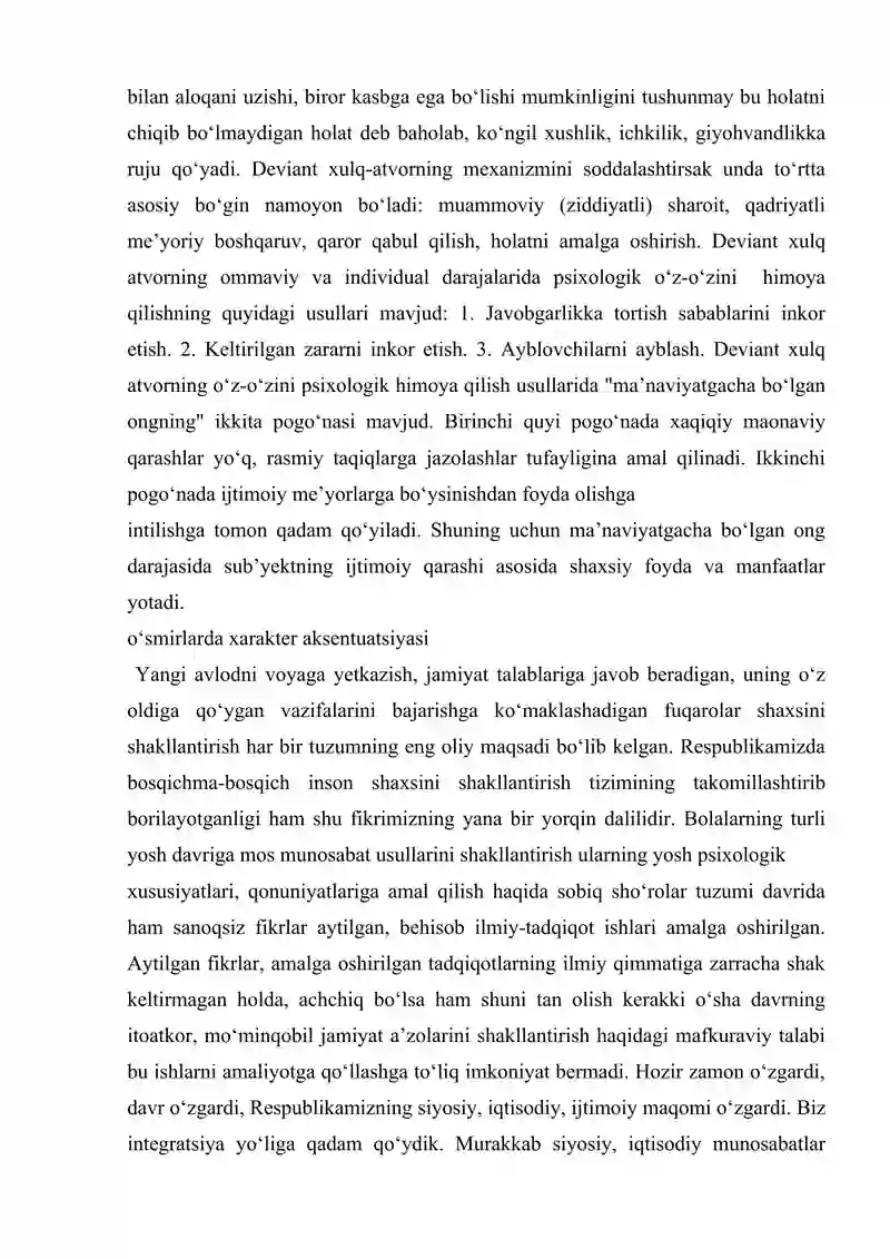 O‘smirlik xulq-atvorining reaksiyalari va deviant xulq-atvor klassifikatsiyasi O‘smirlarda xarakter aksentuatsiyasi 4