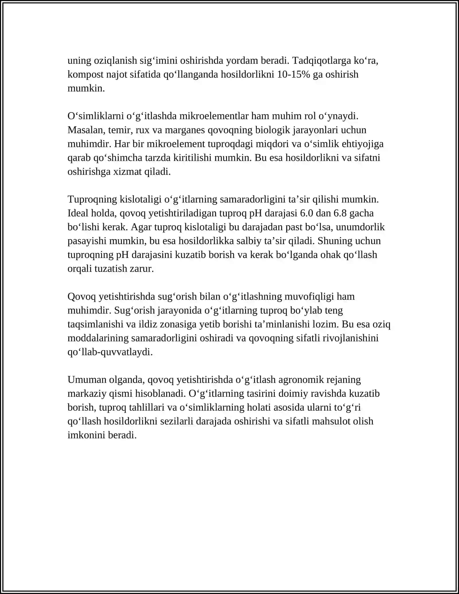 QOVOQ YETISHTIRISHDA O‘G‘ITLASHNING AHAMIYATI (KALIY, FOSFOR, AZOT VA BOSHQALAR) 4