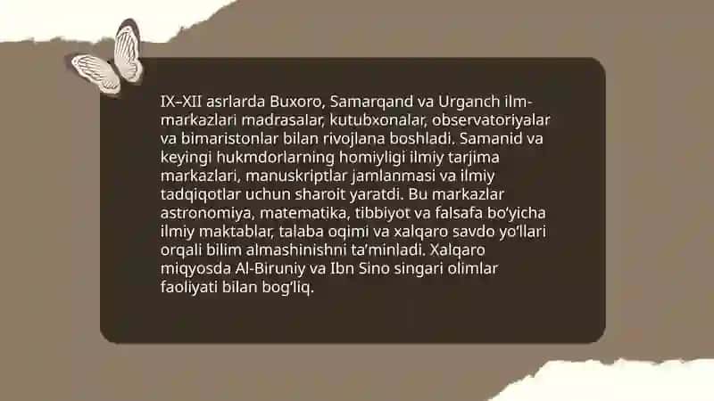 IX - XII asrlarda mamlakatimiz hududida roʻy bergan madaniy uygʻonish ( Renessans ) 4