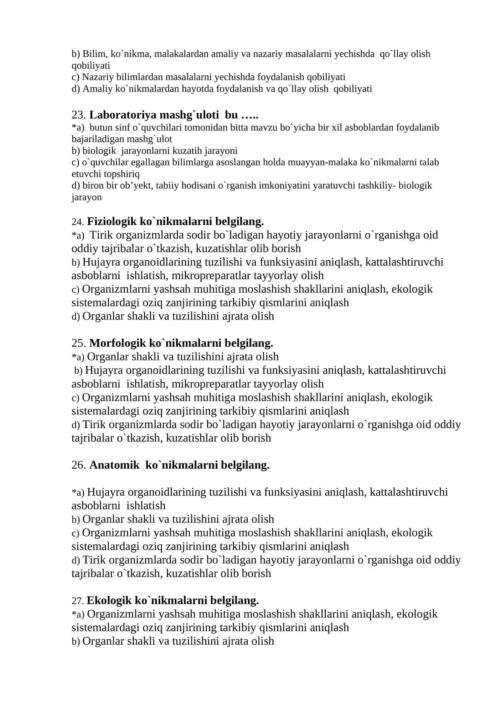 Biologiya fanidan testlar 4