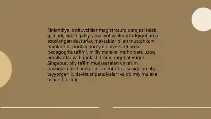 Finlandiya, Janubiy Koreya, Singapurdagi Oʻqituvchilar Tayyorlash Tizimi Tahlili 4