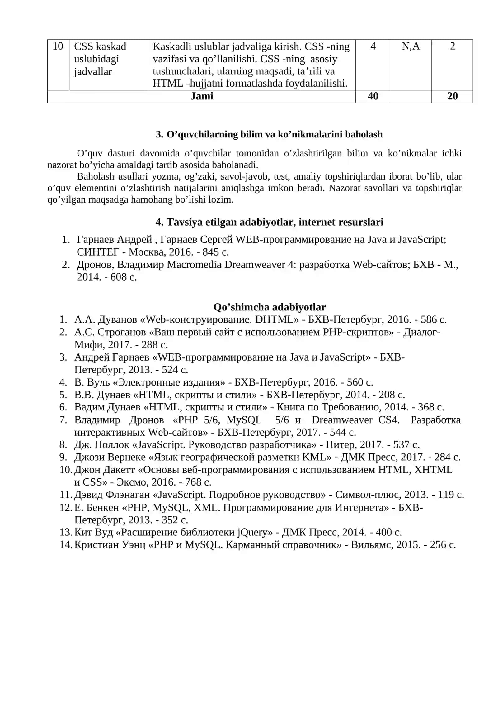 WEB DASTURLASH fanidan O‘QITISH MATERIALLARI TO‘PLAMI 4