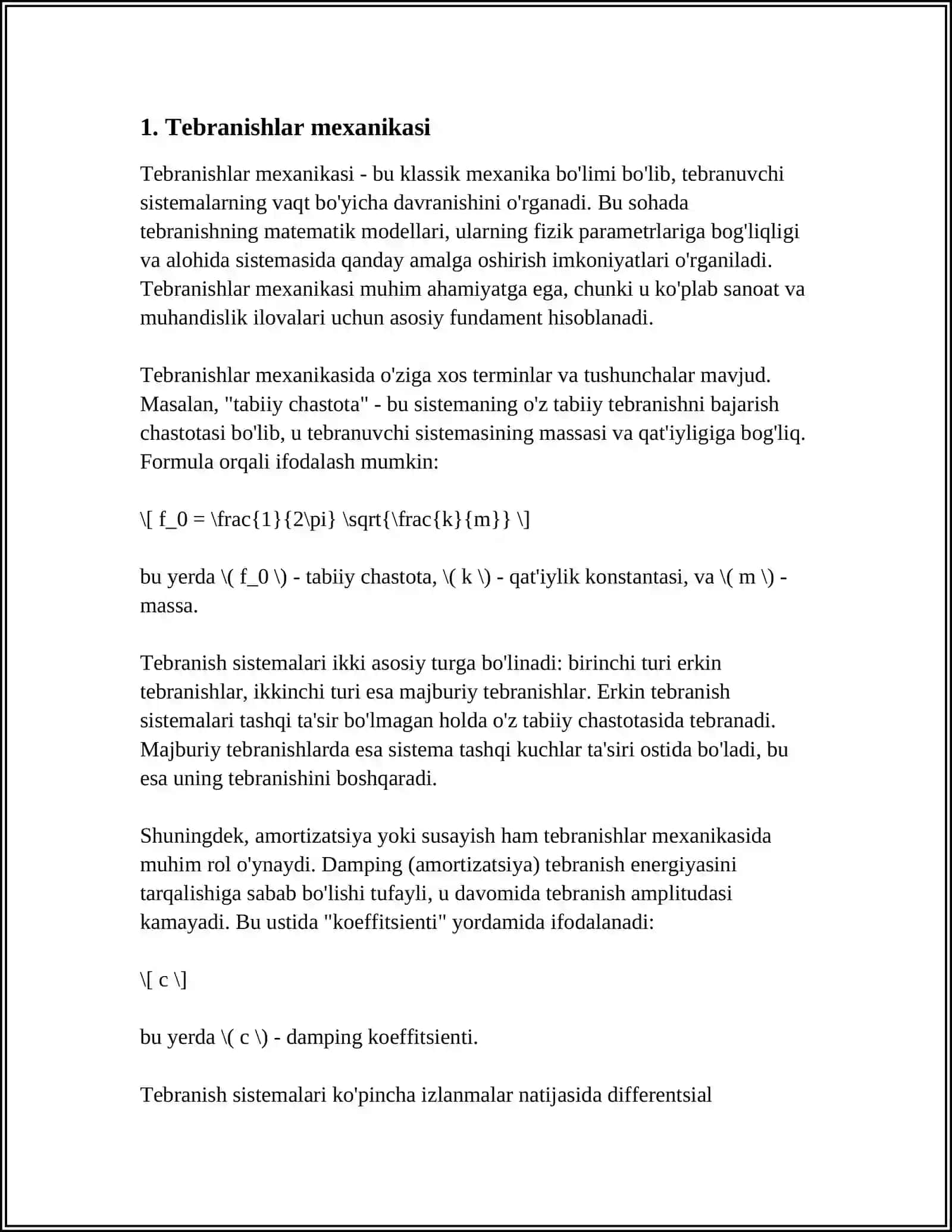 MEXANIK TEBRANISHLARNING DIFFERENSIAL TENGLAMALARI 4