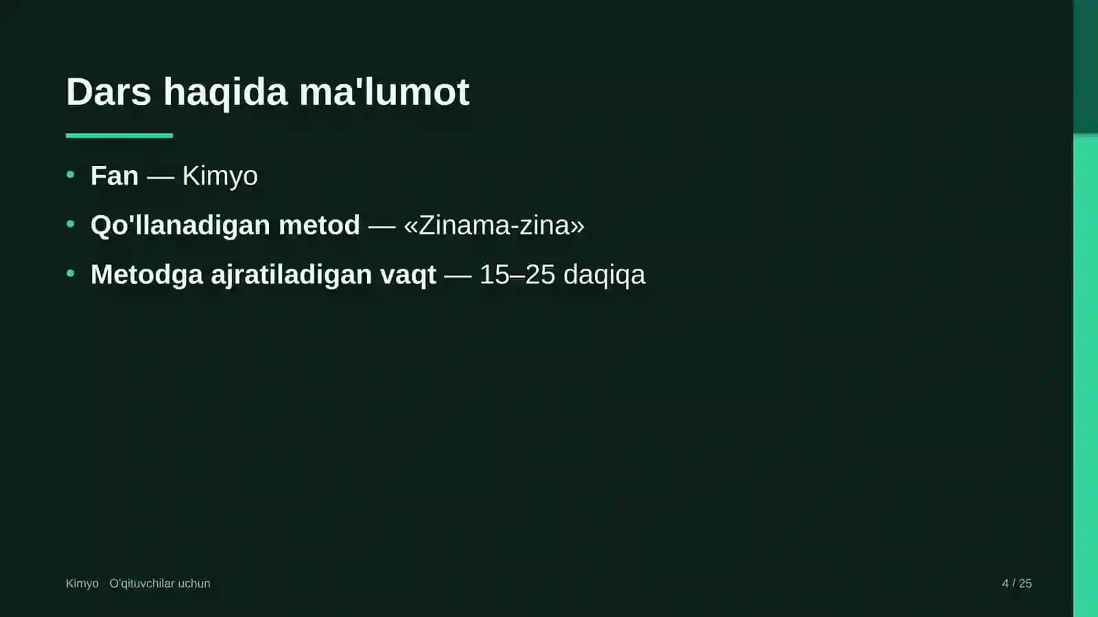 kimyo darslarida zinama zina metodidan foydalanish 7469 4