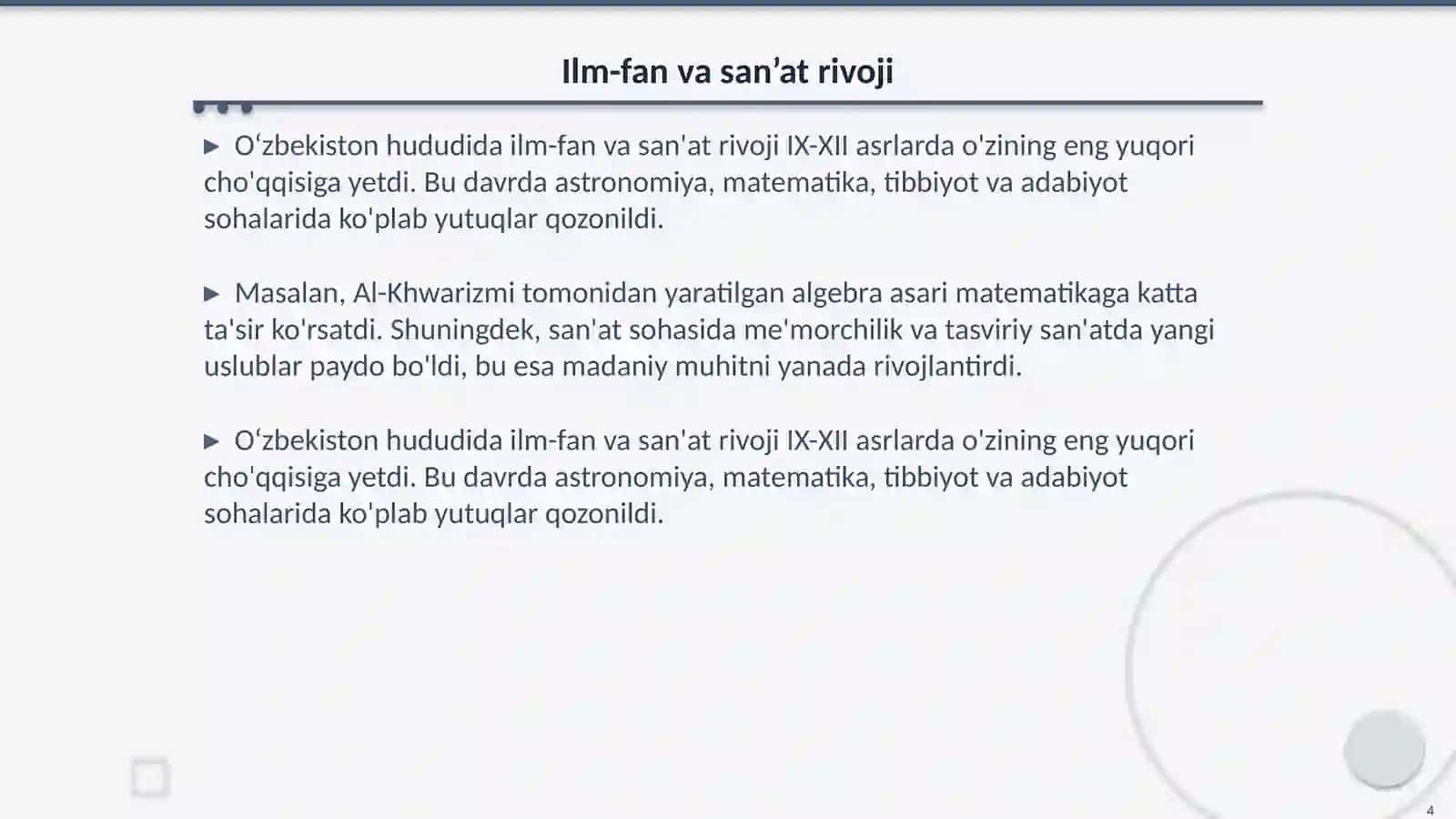 IX-XII asrlarda madaniy uyg‘onishning sabablari 4