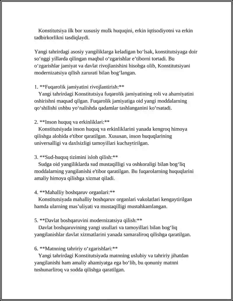 O‘ZBEKISTON RESPUBLIKASI YANGI TAHRIRDAGI KONSTITUTSIYASI MAZMUN VA MOHIYATI 4