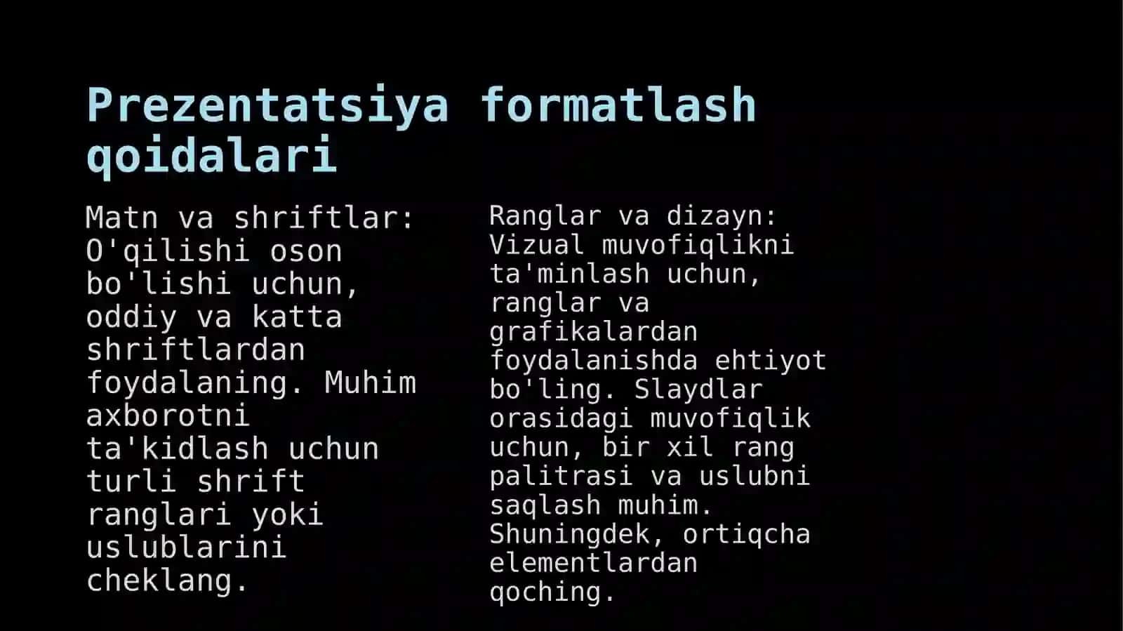Prezentatsiyalaryaratish va ularmi formatlash 4