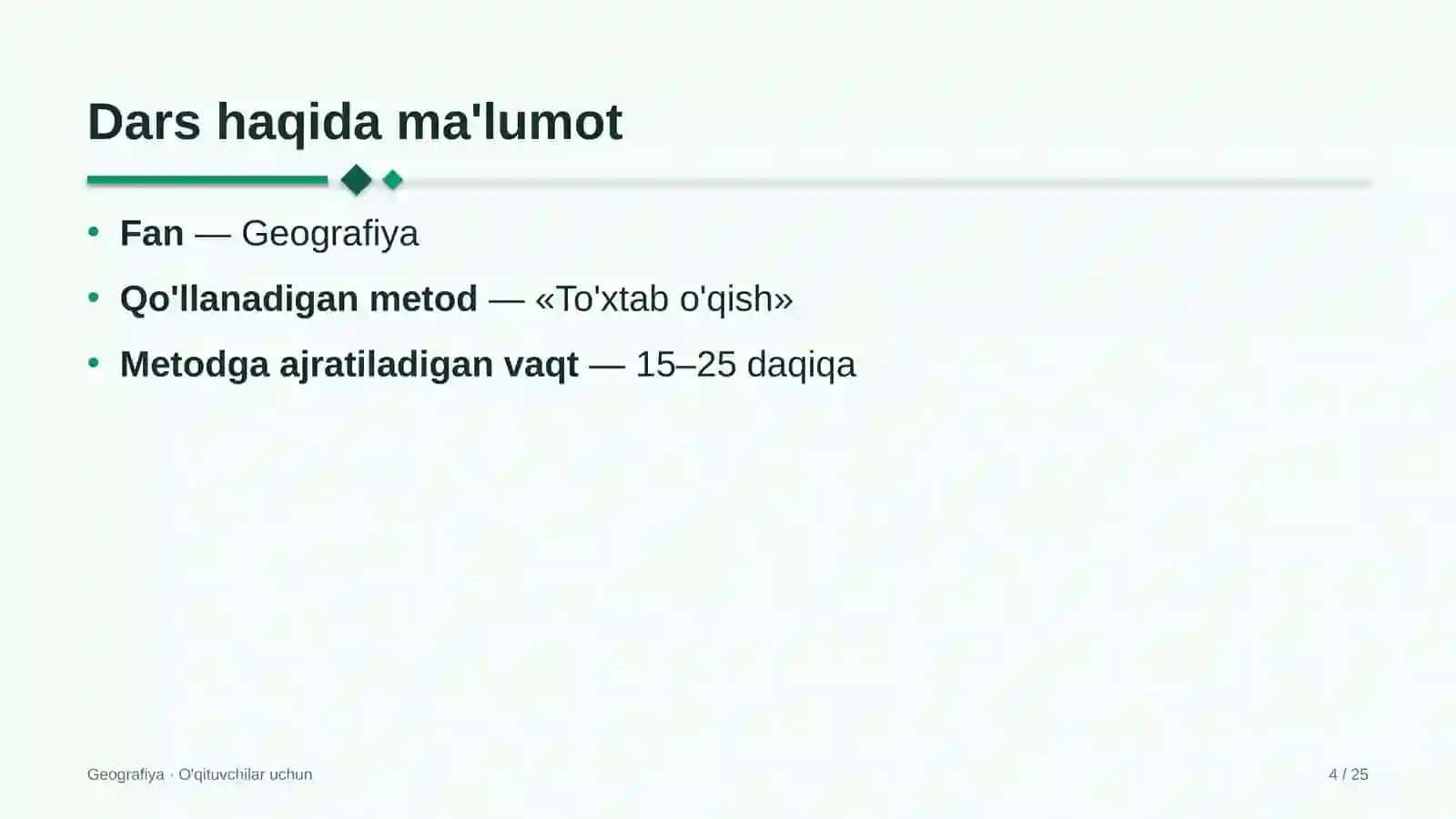 geografiya darslarida to'xtab o'qish metodidan foydalanish 2774 4