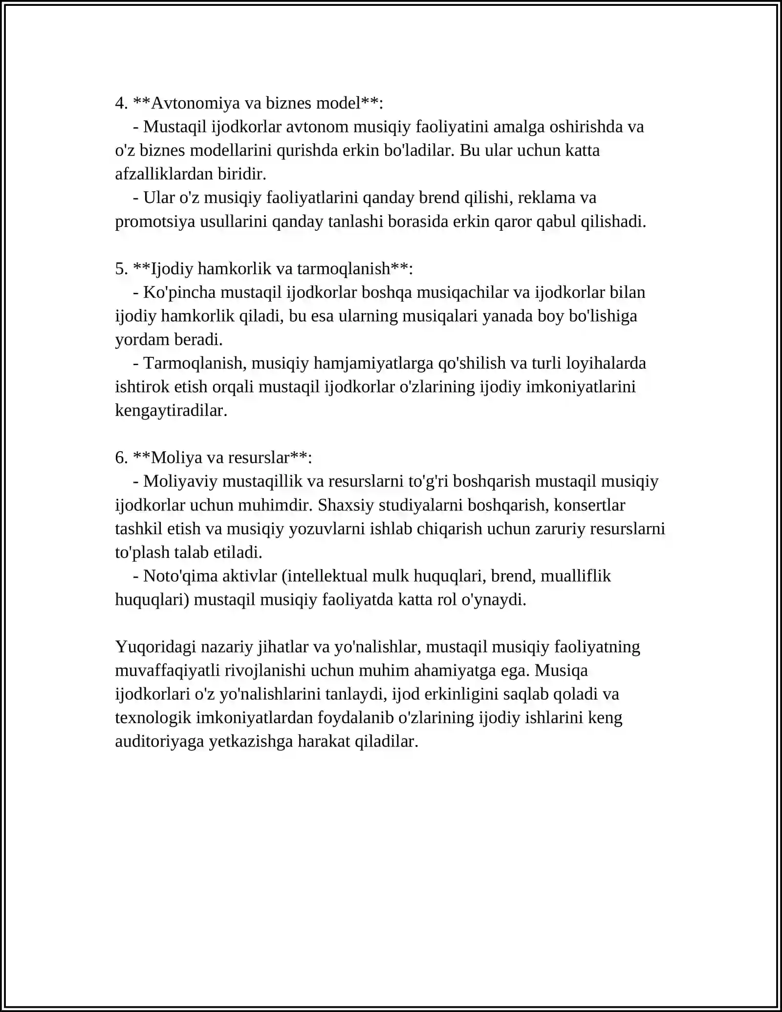 BOLALARNING MUSTAQIL MUSIQIY FAOLIYATI MAZMUNI VA UNGA RAHBARLIK QILISH 4