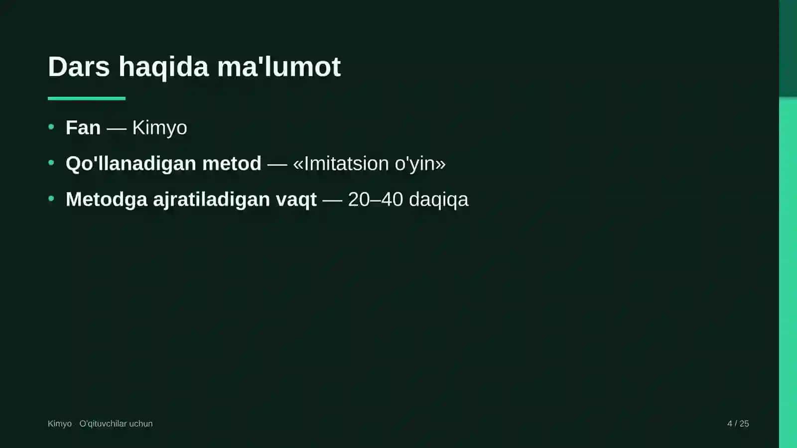 kimyo darslarida imitatsion o'yin metodidan foydalanish 1411 4