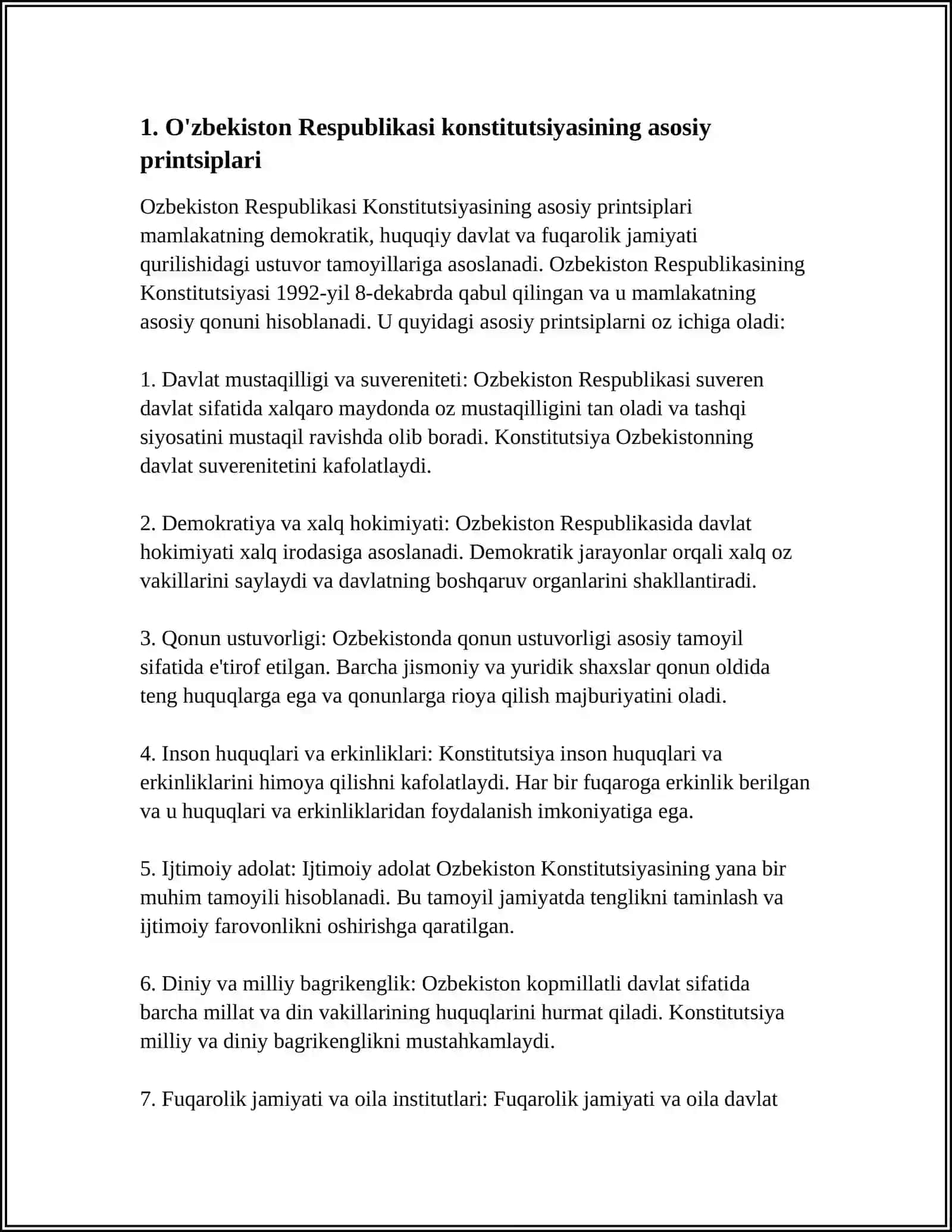 O'ZBEKISTON RESPUBLIKASI KONSTITUTSIYASINING DAVLAT VA JAMIYAT HAYOTIDA TUTGAN O'RNI VA AHAMIYATI 4