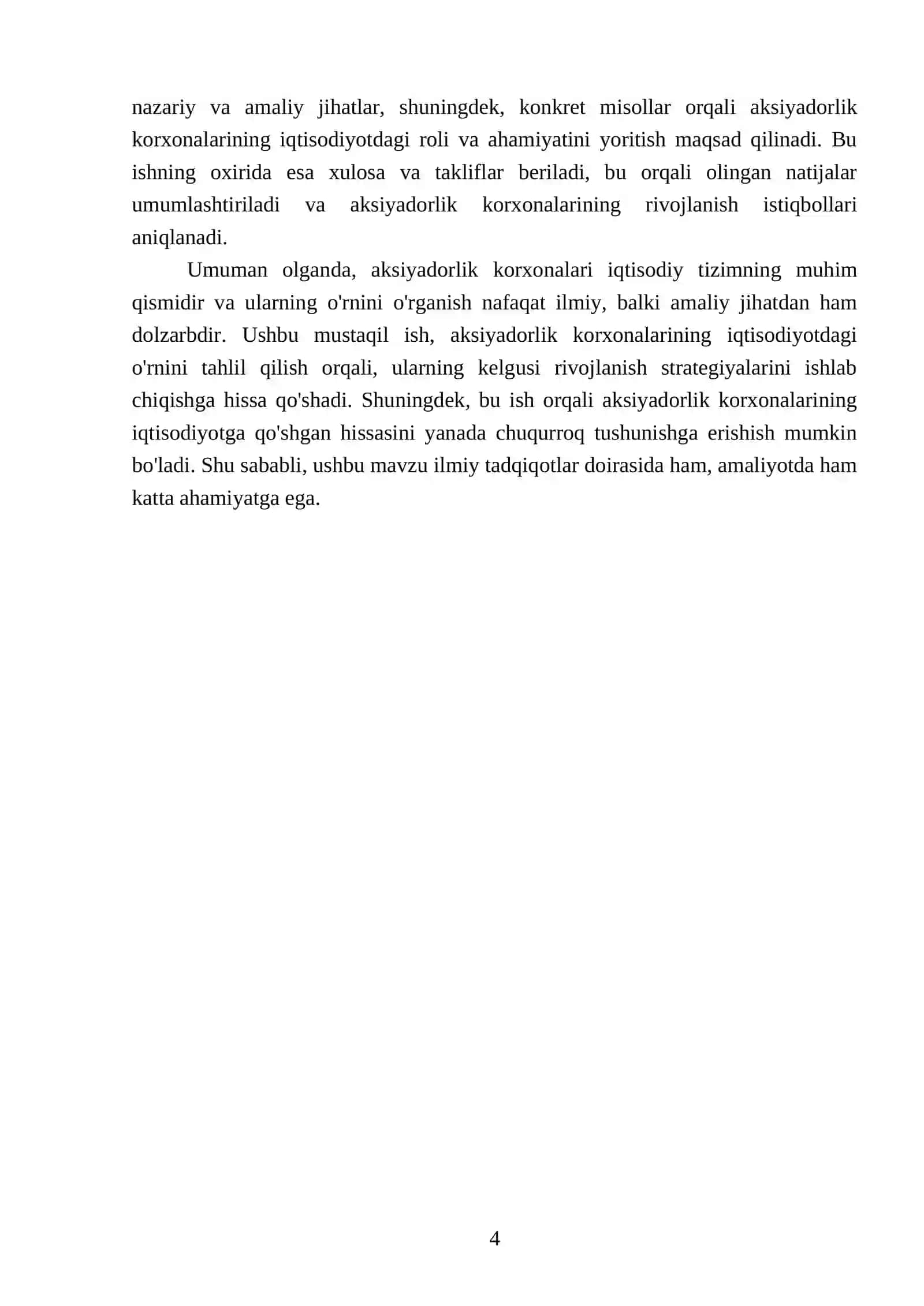 Mavzu: Aksiyadorlik korxonalarining iqtisodiyotdagi roli va orni 4