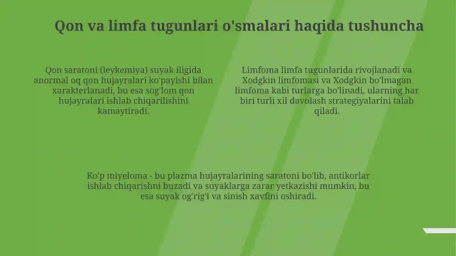 Qon va limfa tugunlari oʻsmalari bilanoʻgʻriganoʻquvchilarbilanishlashmashgʻulotlari 4