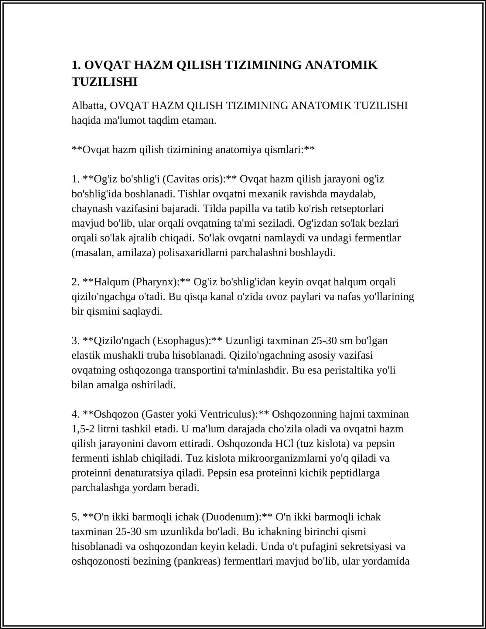 OVQAT HAZM QILISH TIZIMINING TUZILISHI VA VAZIFALARI 4