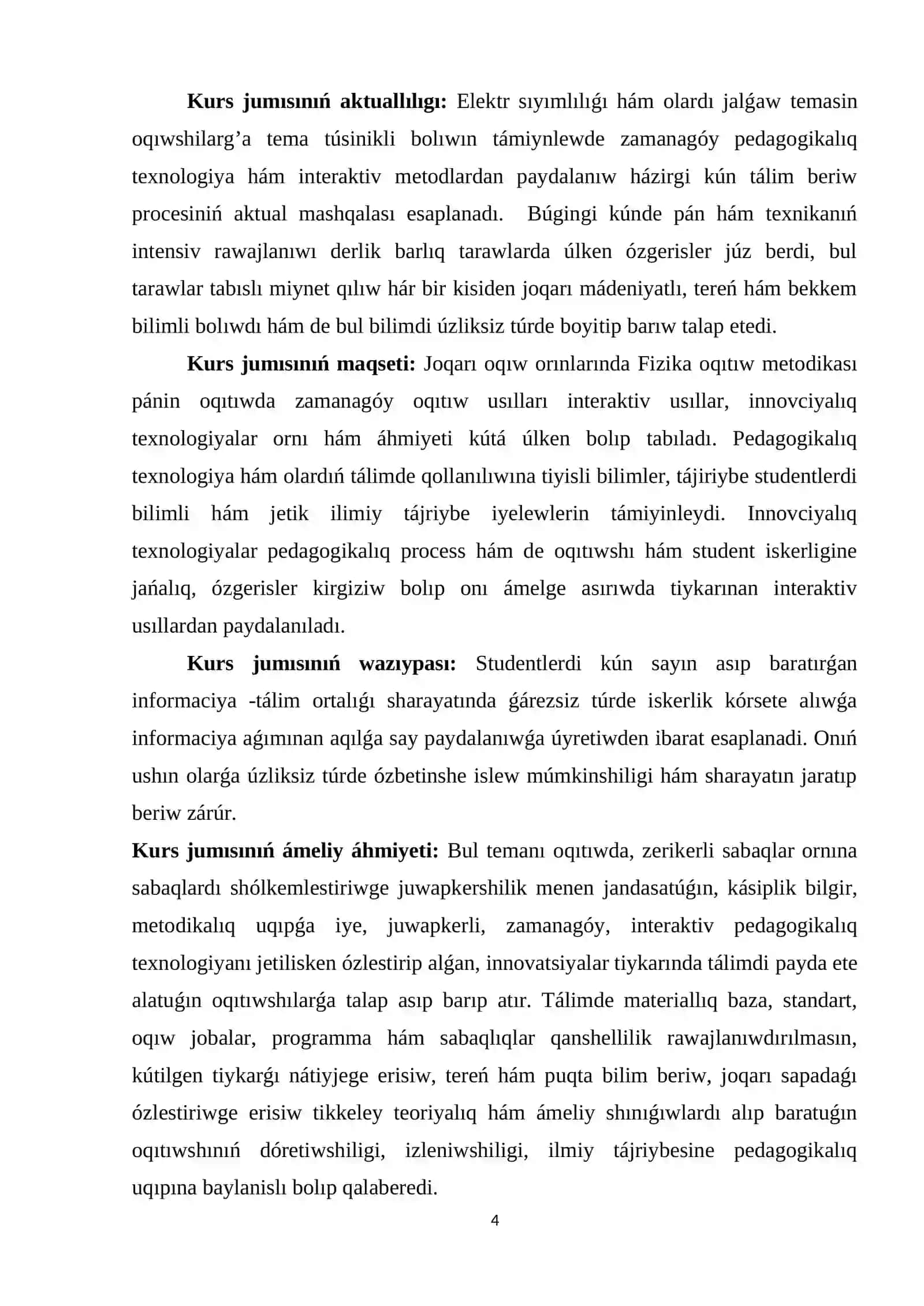Fizika hám astronomiya oqıtıw metodikası qánigeligi 3G-kurs studenti 4