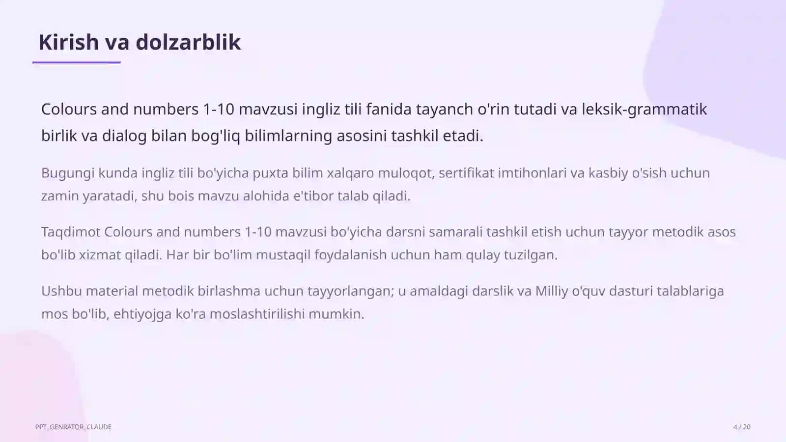 Colours and numbers 1-10 (1-sinf) 4