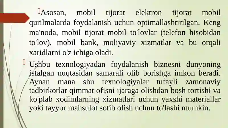 Mobil tijorat Elektron bozor va elektron tovarlar haqida tushuncha 4