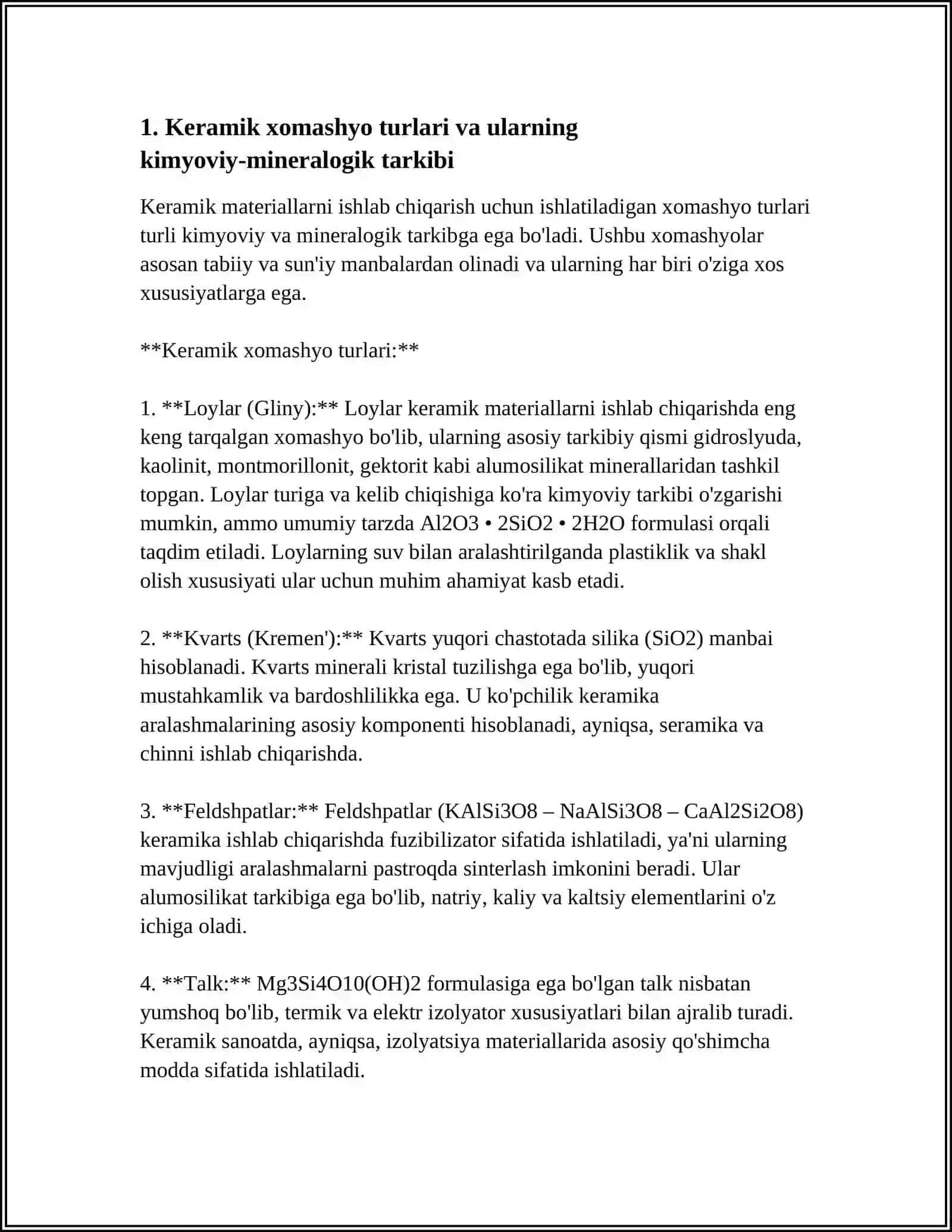 KERAMIK MATERIALLARNI ISHLAB CHIQARISH UCHUN XOMASHYOSI VA USULLAR 4