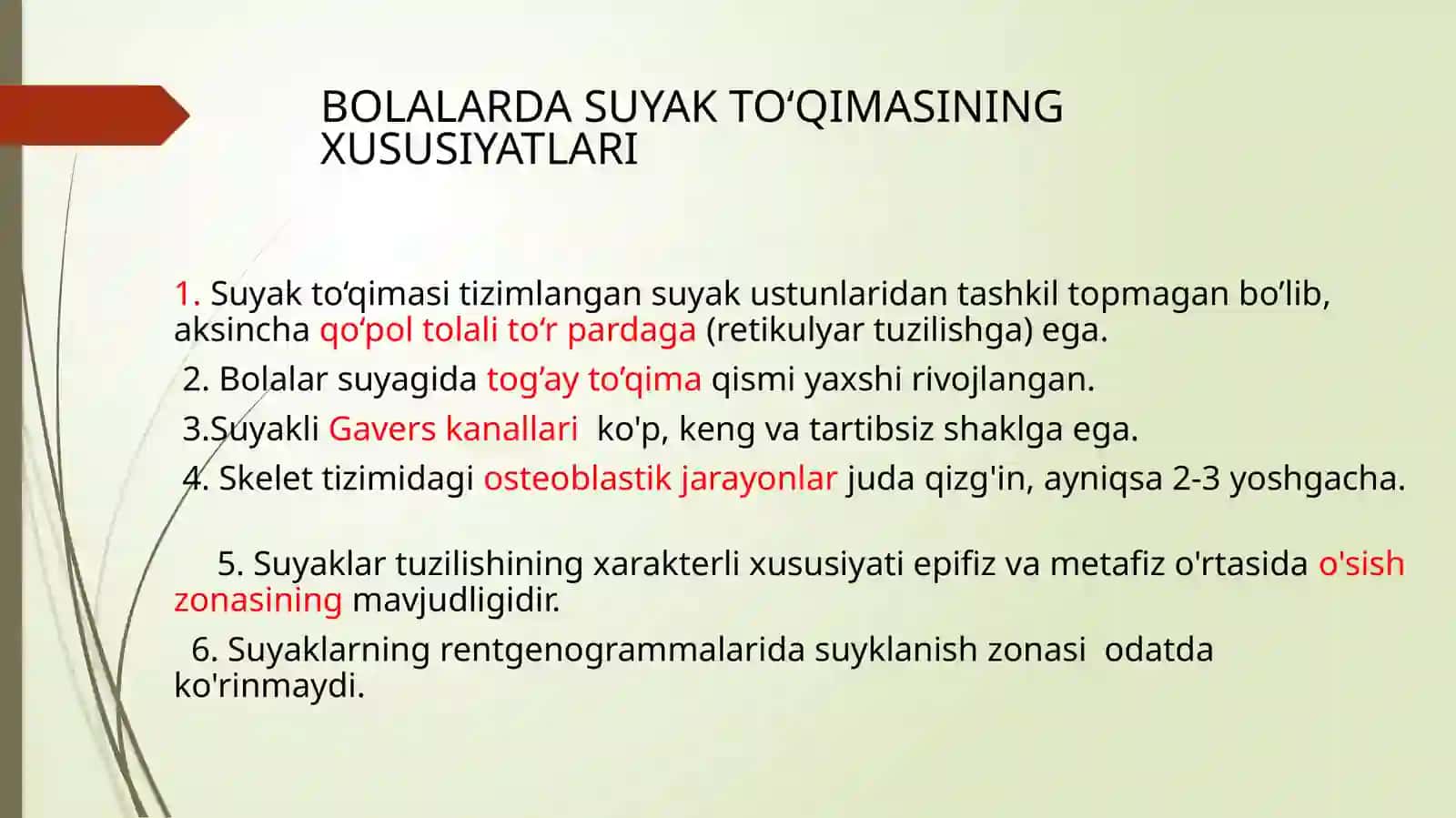 Bolalarda suyak-mushak sistemasining anatomo-fiziologik xususiyatlari. Suyak-mushak sistemasining jarohatlanish semiotikasi 4