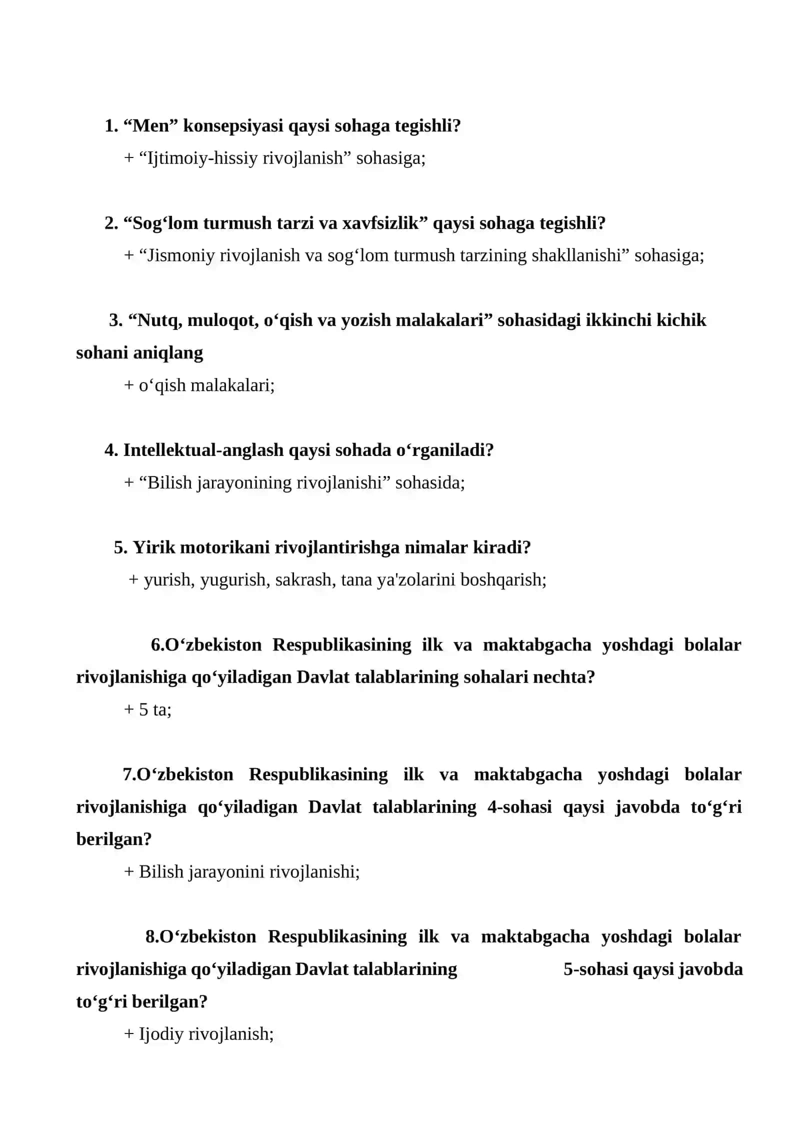 Maktabgacha ta'lim tashkilotlari mutaxassislari uchun test savollari 4