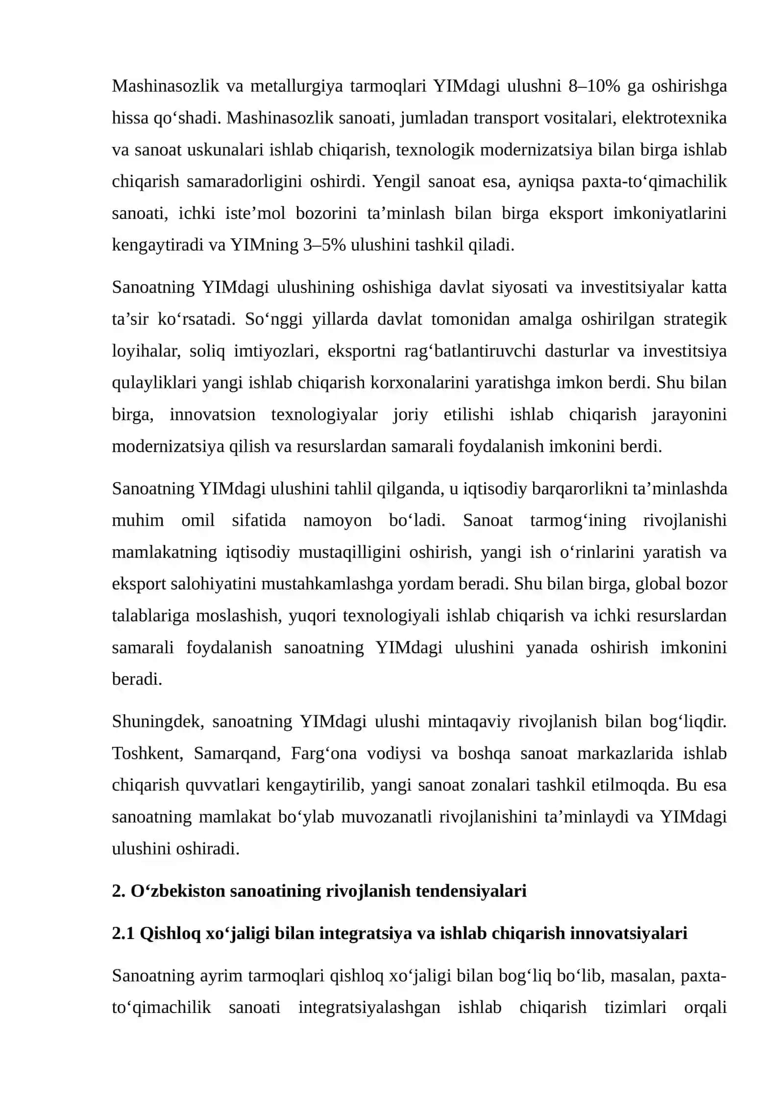 OʻZBEKISTON IQTISODIYOTI SANOAT TARMOG‘INING RIVOJLANISH TENDENSIYALARI 4