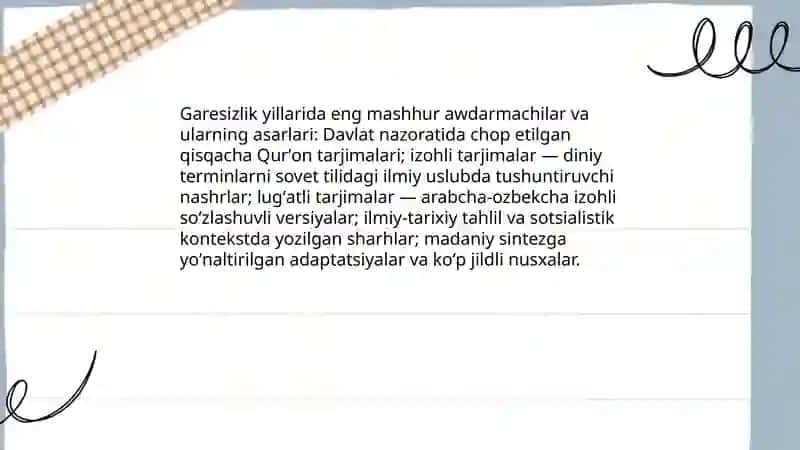 Garesizlik jillarinda Qurannin ozbek tiline awdarma etiliwi ham tu`sindiriwleri 4