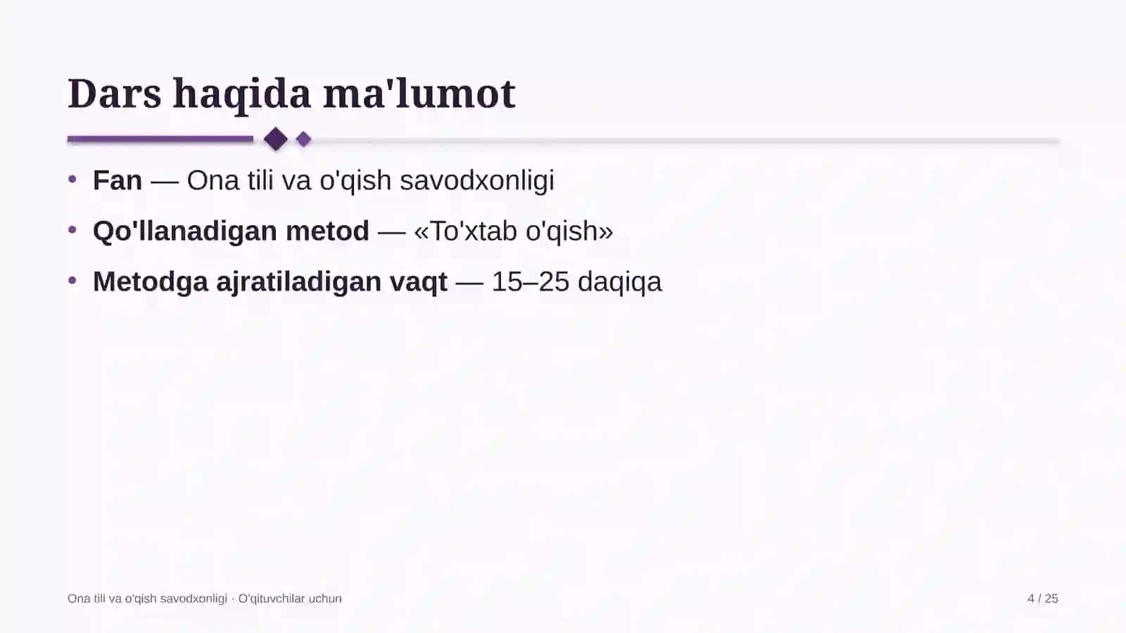ona tili va o'qish savodxonligi darslarida to'xtab o'qish metodidan foydalanish 2818 4