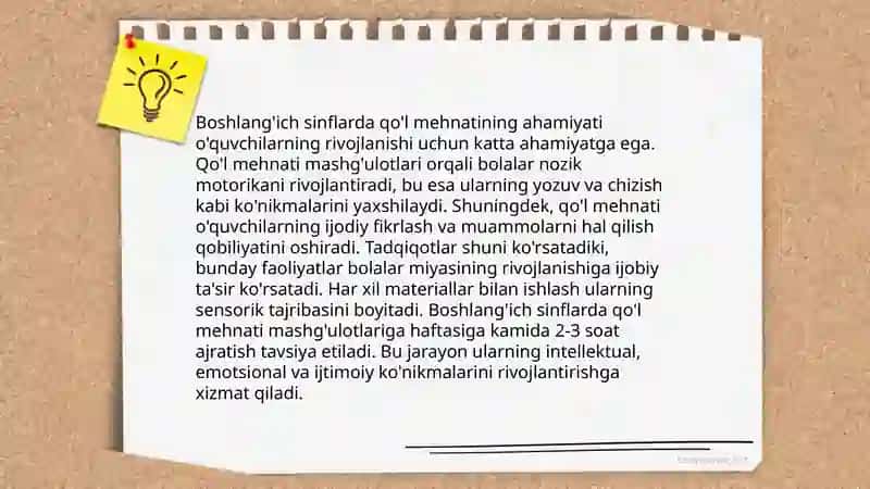 Texnologiya darslarida qoʻl mehnatidan foydalanish talablari 4